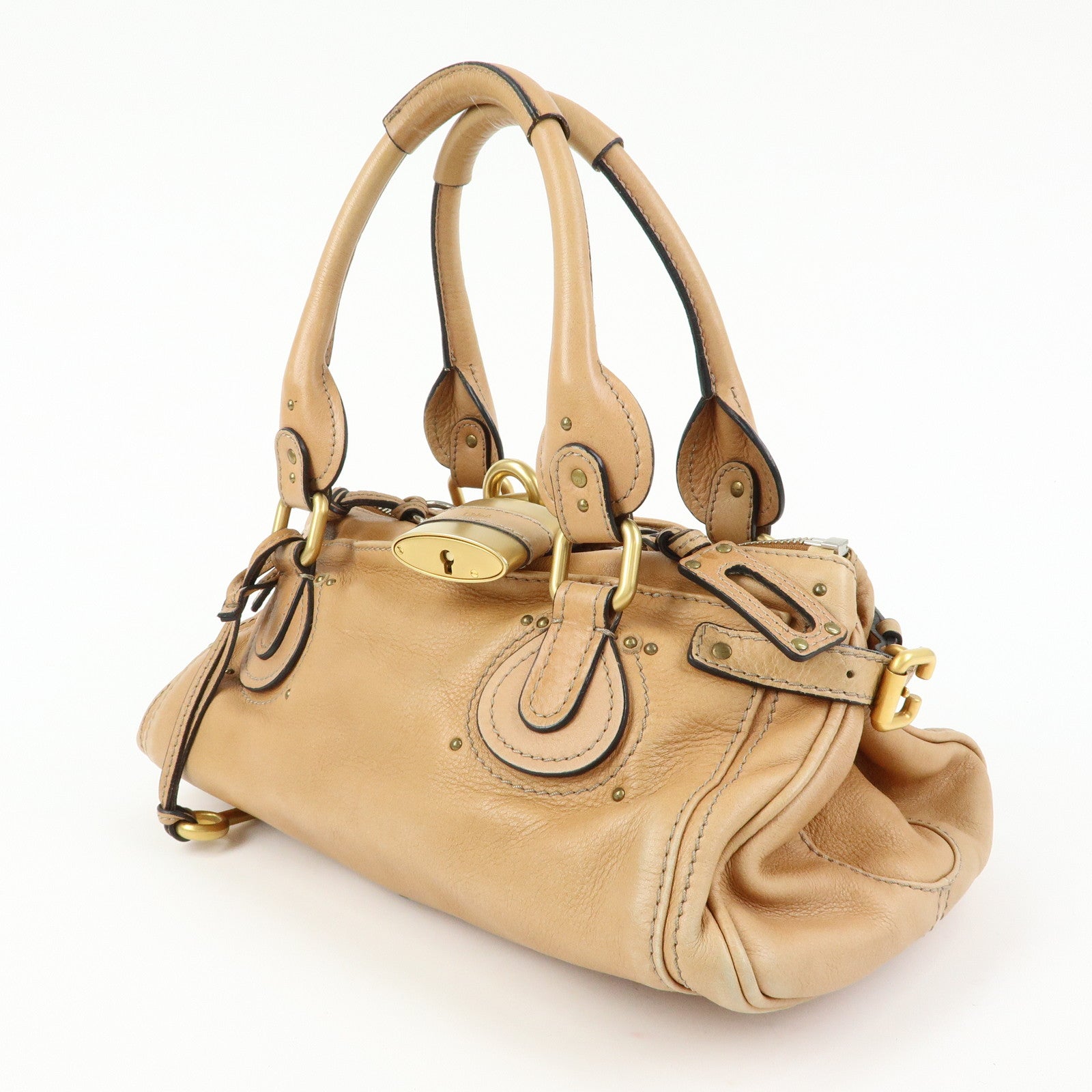 Chloe Paddington Leather Medium Shoulder Bag Boston Bag Light Brown