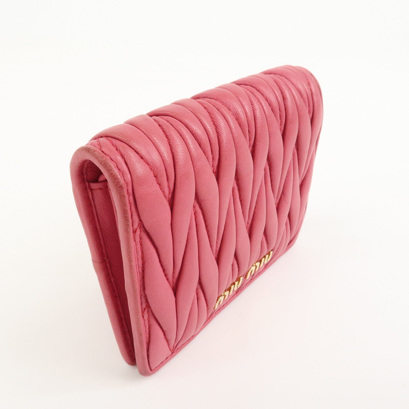 MIU MIU Matelasse Nappa Leather Compact Wallet Pink 5MV204