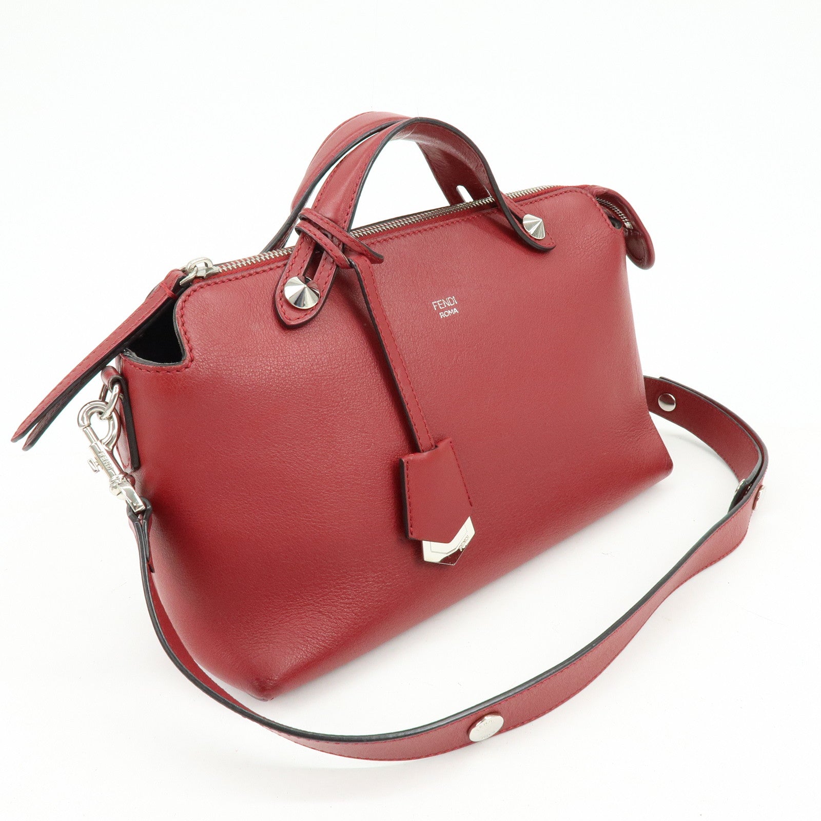 FENDI By The Way Leather 2Way Bag Hand Bag Shoulder Bag Red 8BL124