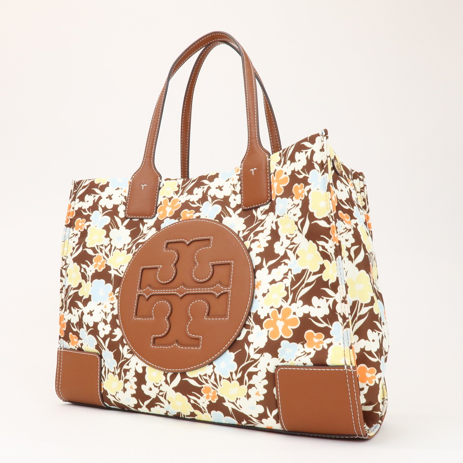 TORY BURCH Logo Nylon Tote Bag Shoulder Bag Brown Multicolor