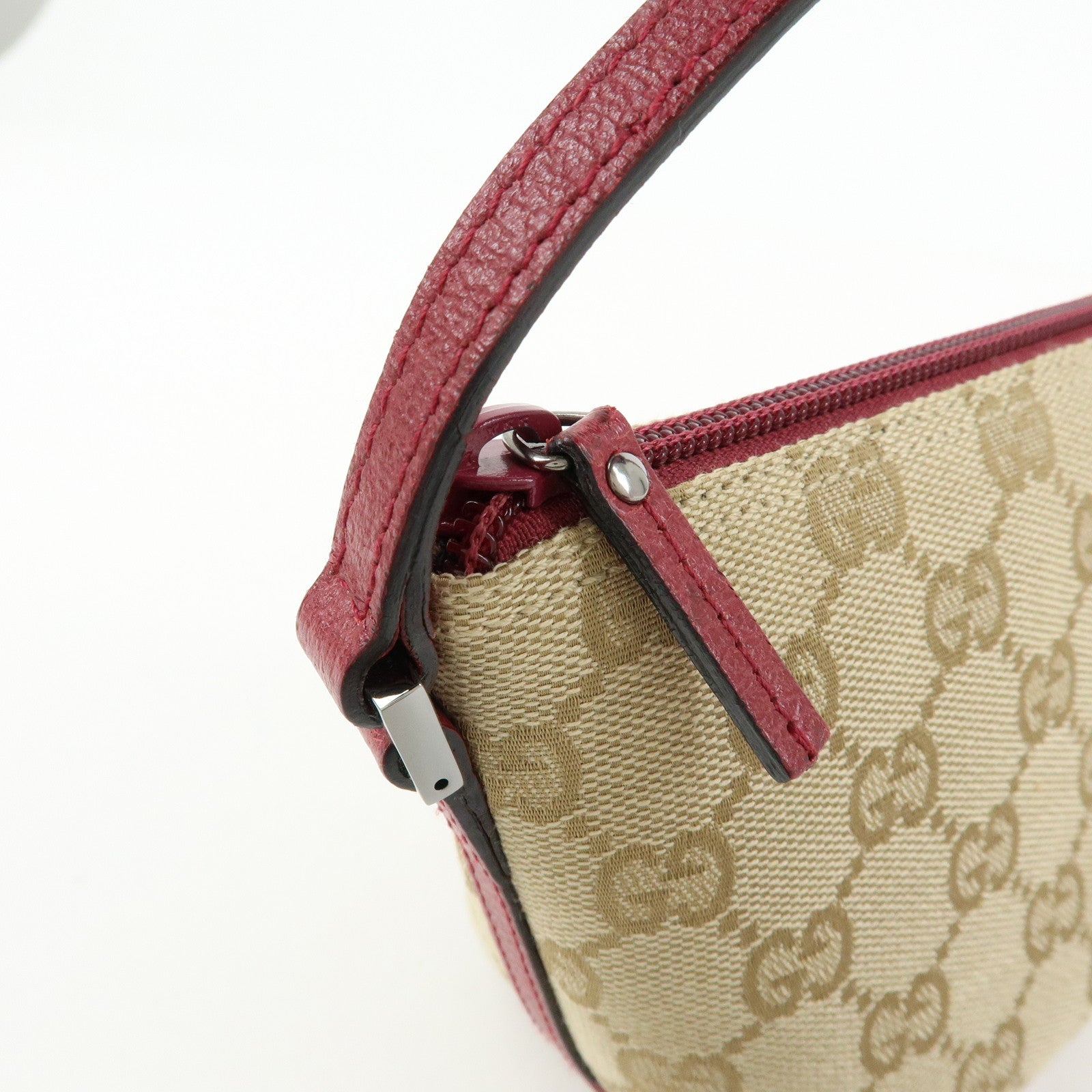 GUCCI Boat Bag GG Canvas Leather Hand Bag Beige Red 07198