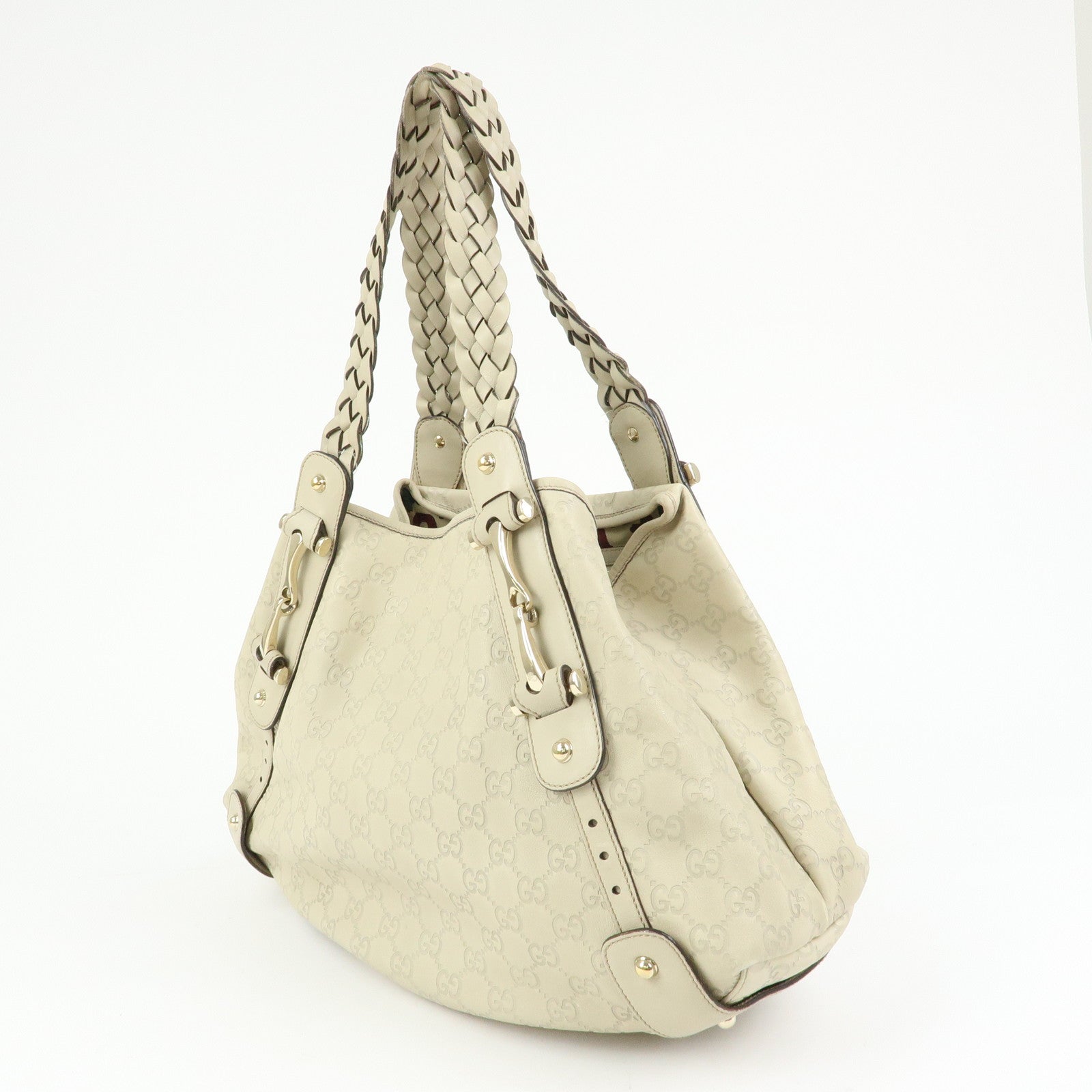 GUCCI Horsebit Guccissima Leather Hand Bag Ivory 137621