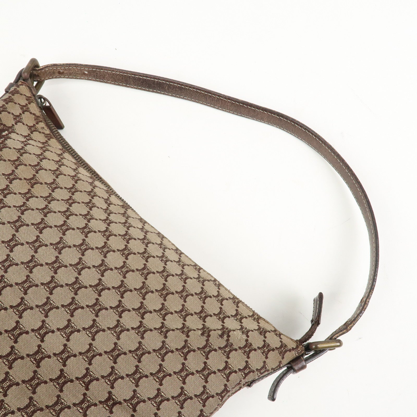 CELINE Macadam Logo Canvas Leather Shoulder Bag Hand Bag Brown