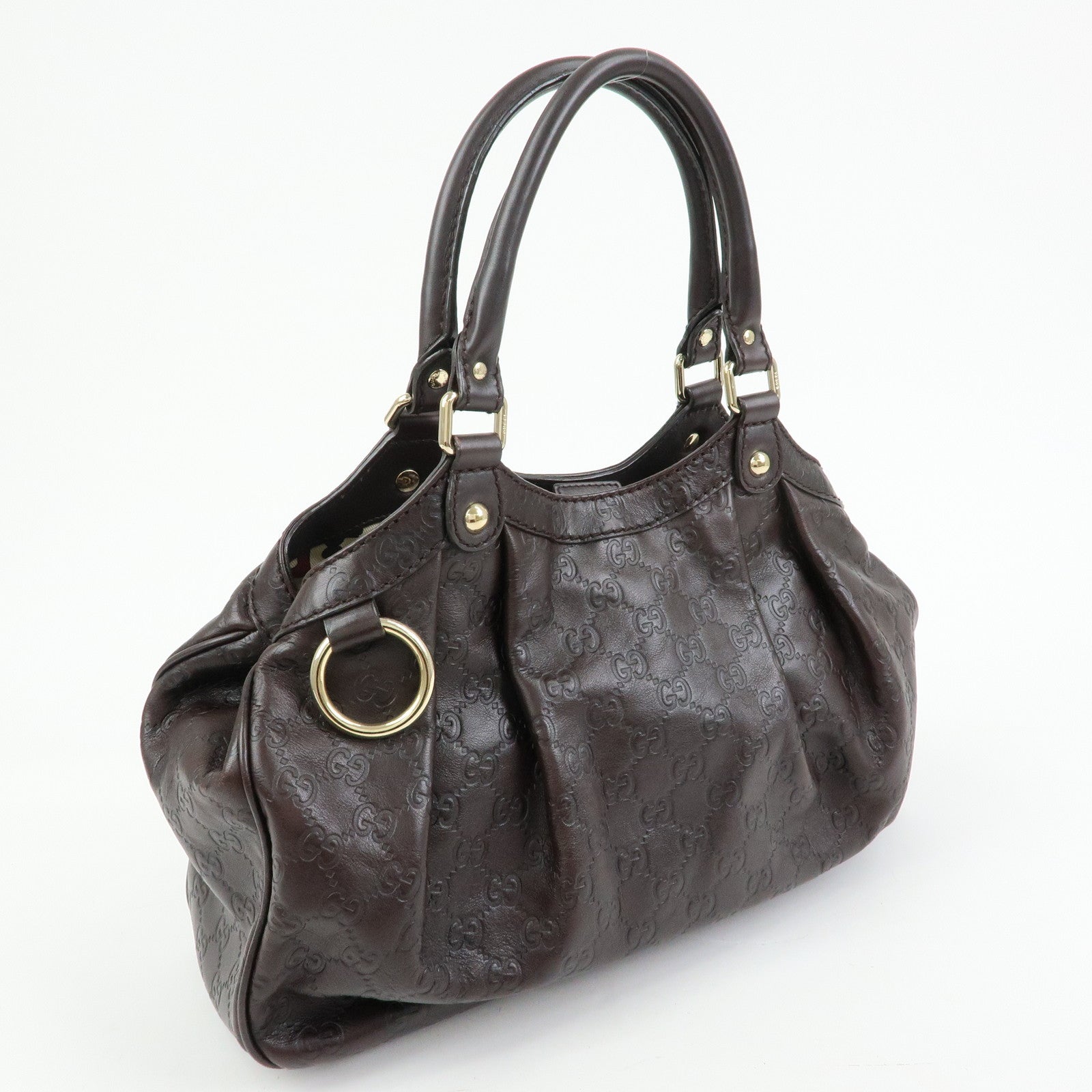 GUCCI Sukey Guccissima Leather Tote Bag Hand Bag Dark Brown 211944