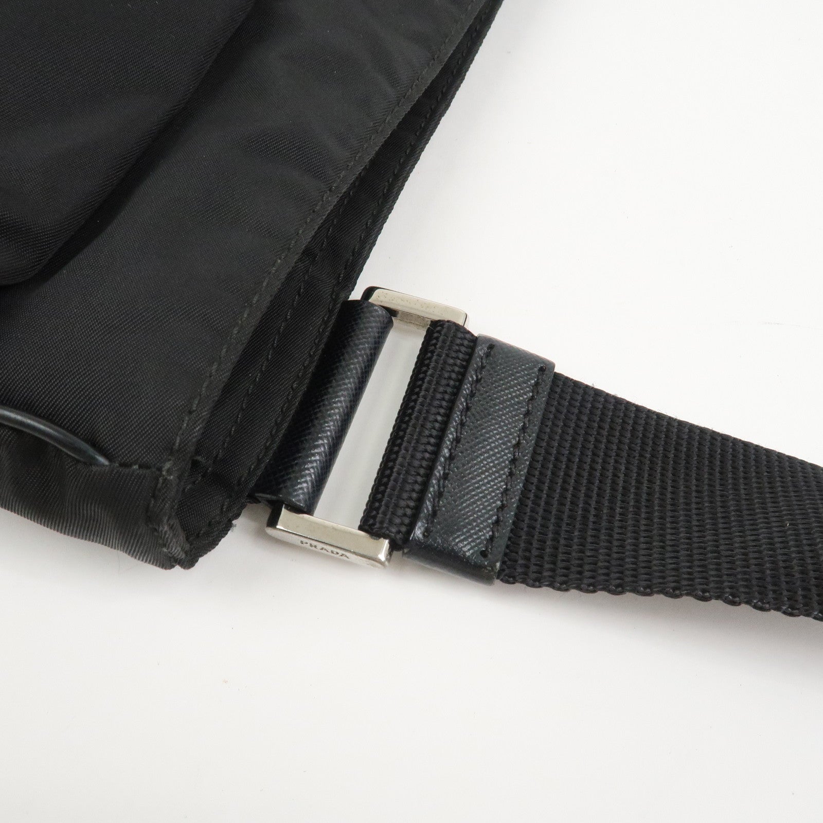PRADA Nylon Saffiano Leather Shoulder Bag Black VA0269