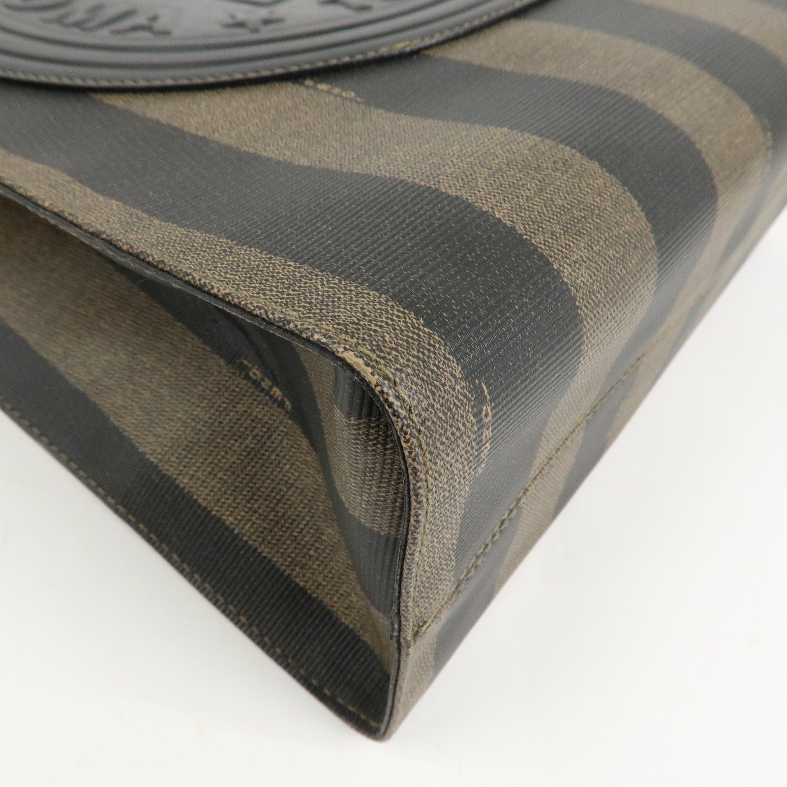 FENDI Pequin PVC Coating Canvas Leather Tote Bag Brown Black 259980