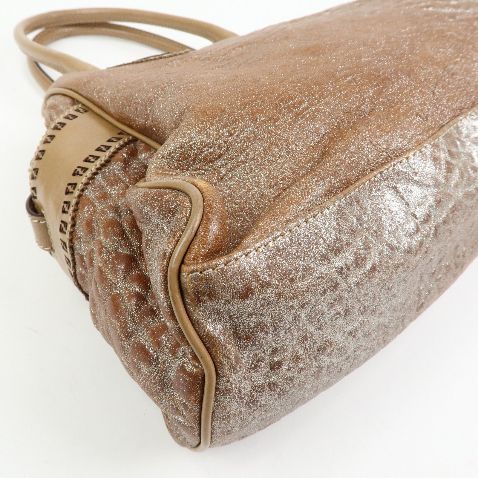 FENDI Ethnico Leather Tote Bag Shoulder Bag Camel 8BN162