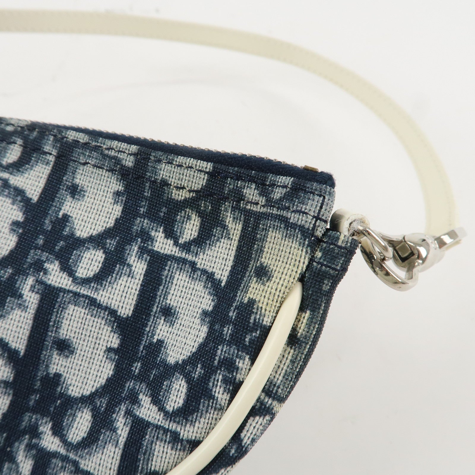 Christian Dior Trotter Jacquard Leather Saddle Bag Mini Navy White Used
