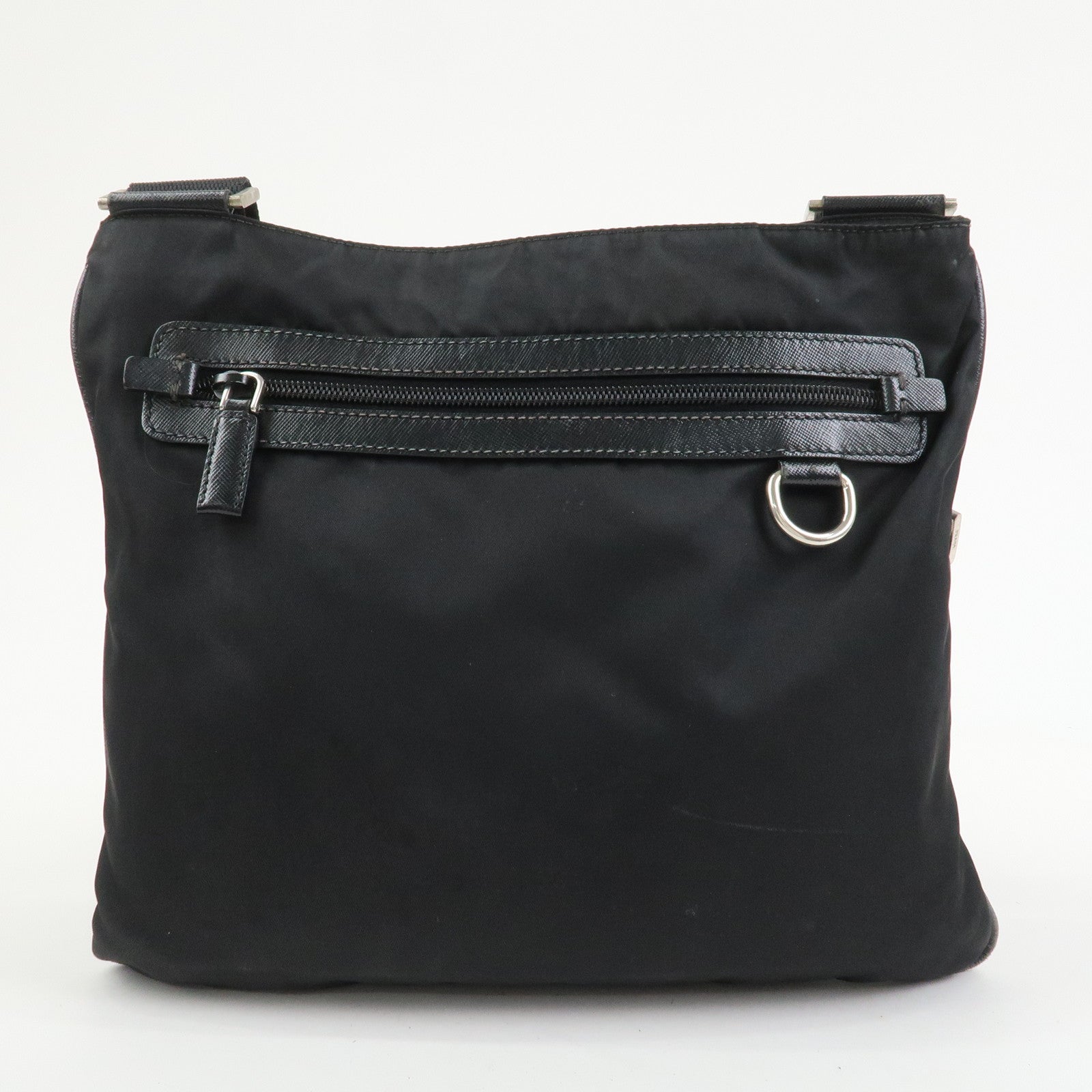 PRADA Triangle Logo Nylon Saffiano Leather Shoulder Bag VA0340