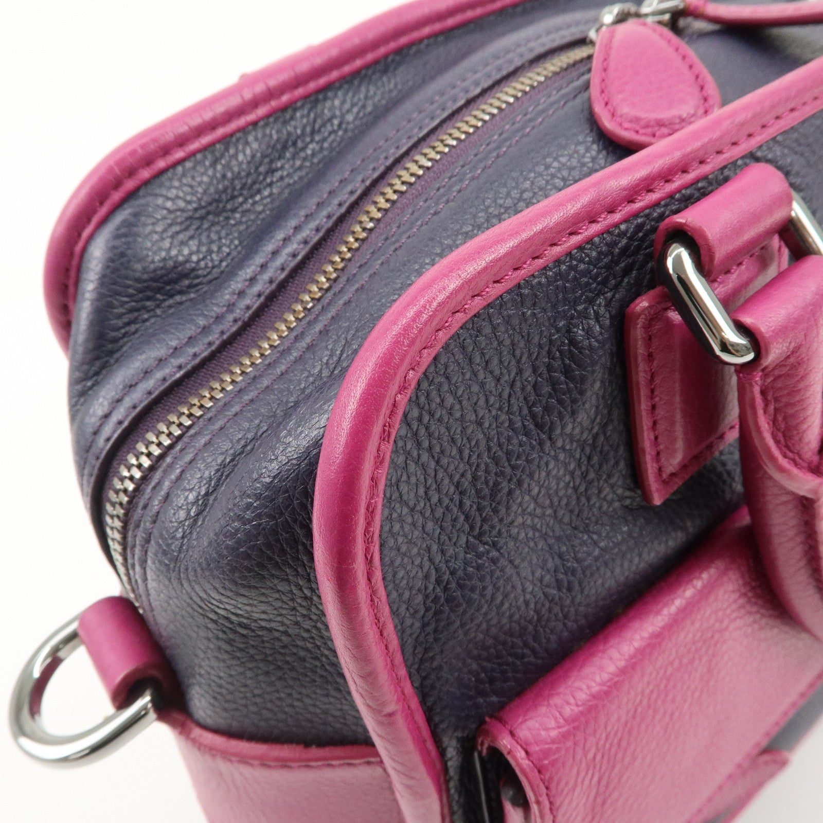 LOEWE Cruz Leather 2Way Hand Bag Navy Purple Used