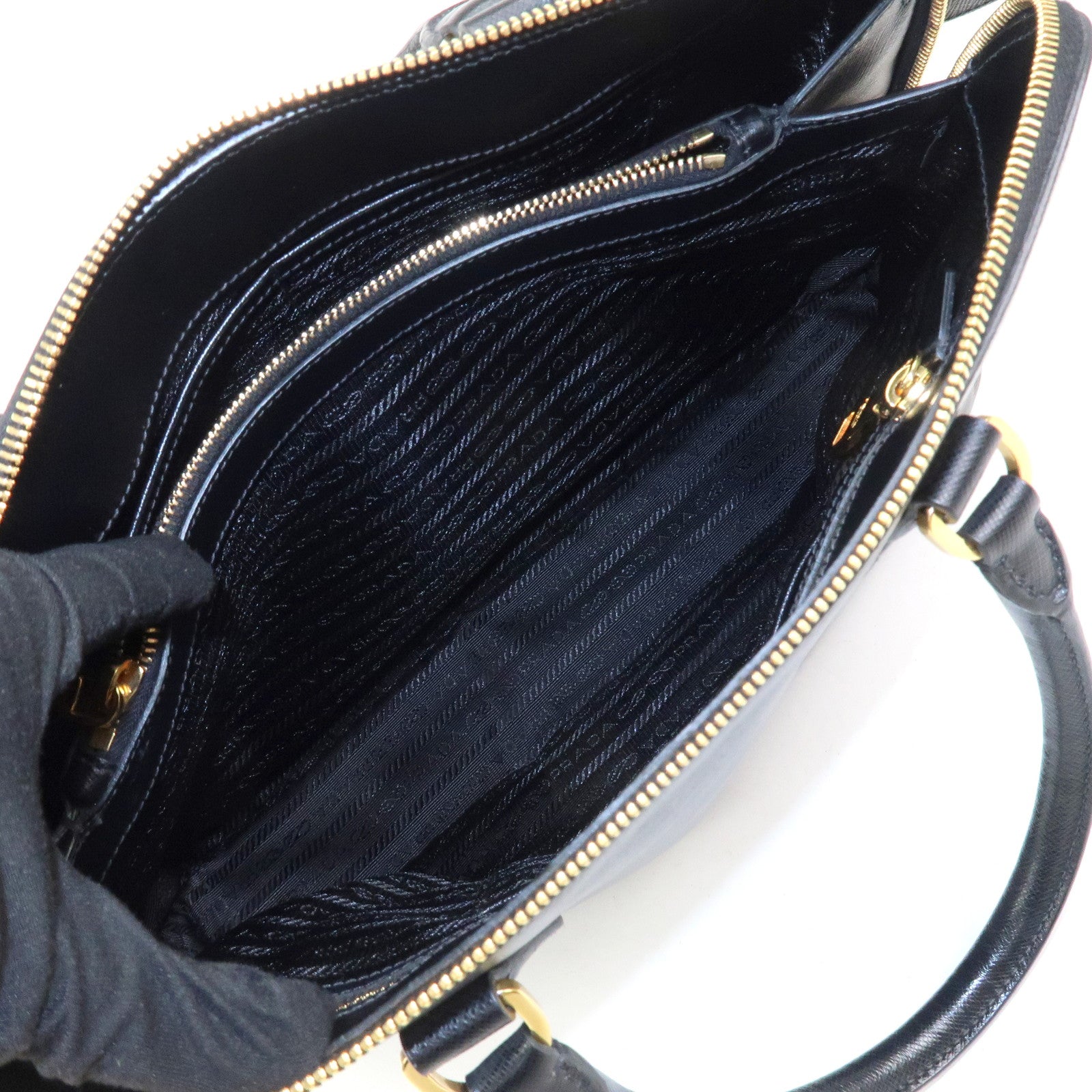PRADA Logo Saffiano Leather Hand Bag Tote Bag Black BL0812