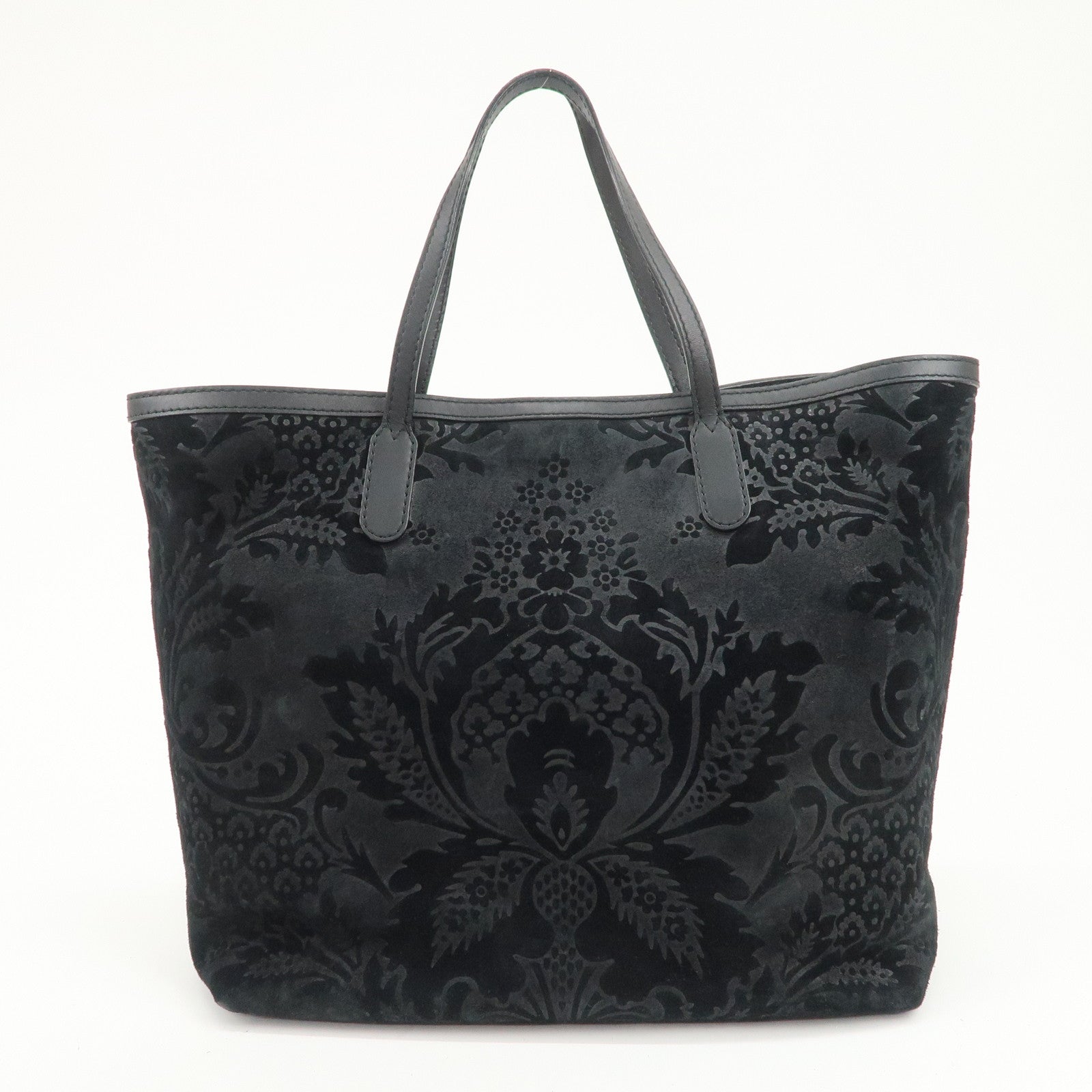 GUCCI Horsebit Logo Suede Leather Tote Bag Hand Bag Black 305585