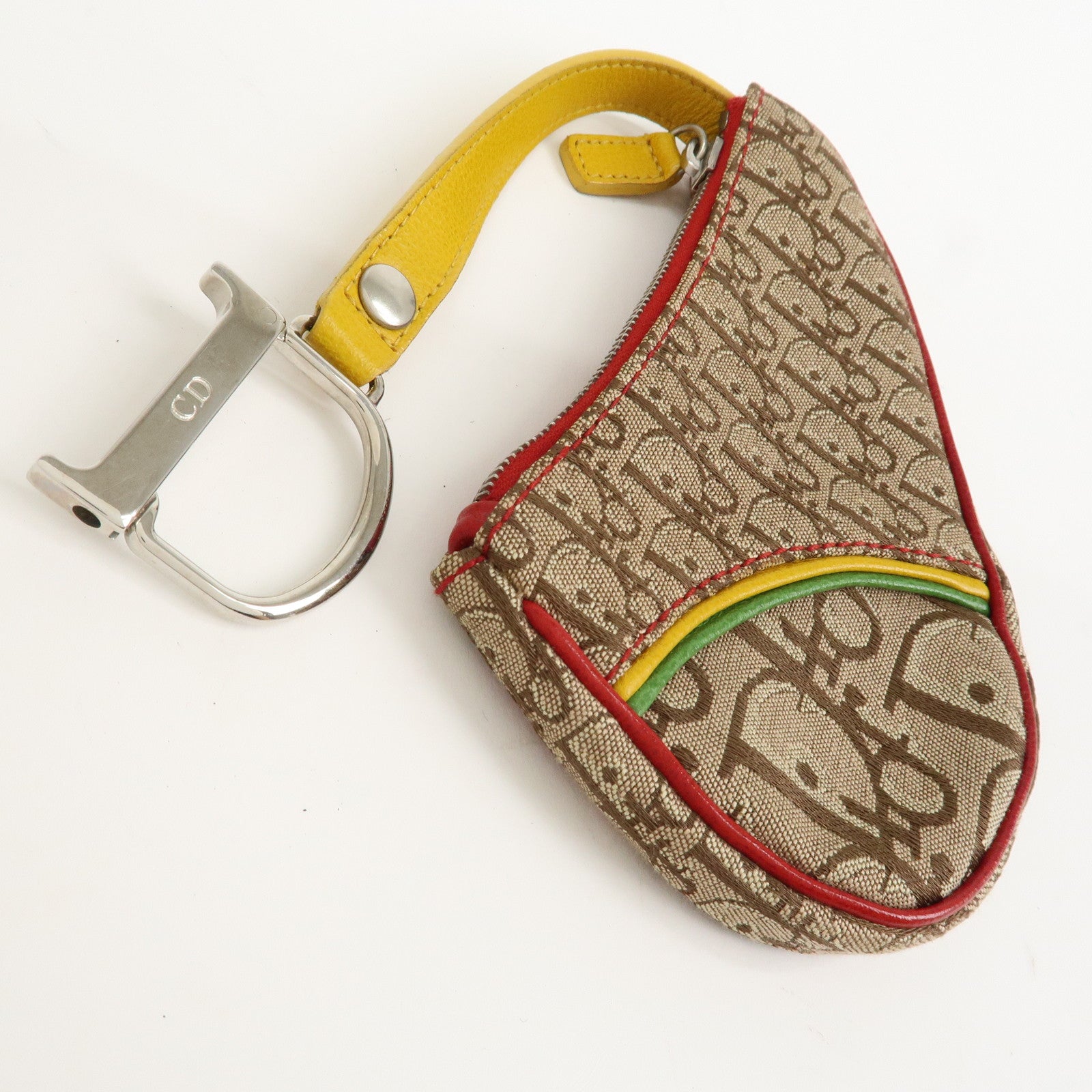 Christian Dior Rasta Trotter Canvas Leather Saddle Coin Case Brown