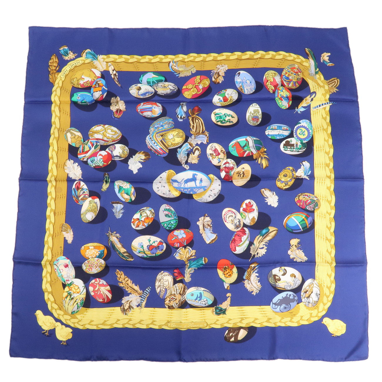 HERMES Carre 90 Silk 100% Scarf Couvee d Hermes Navy Multicolor Used