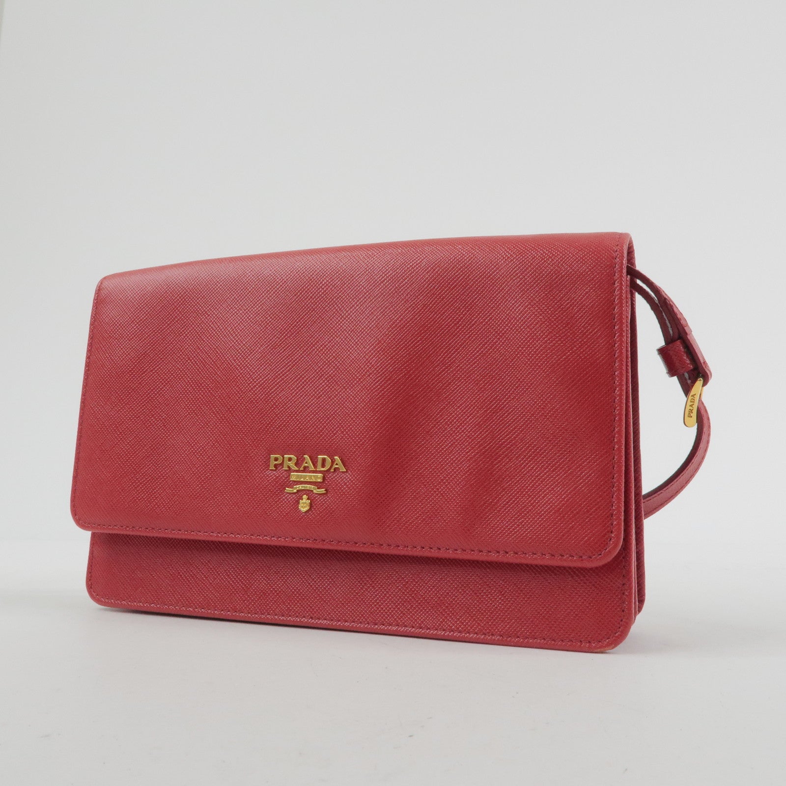 PRADA Saffiano Leather Shoulder Bag Crossbody Bag Red 1M1361