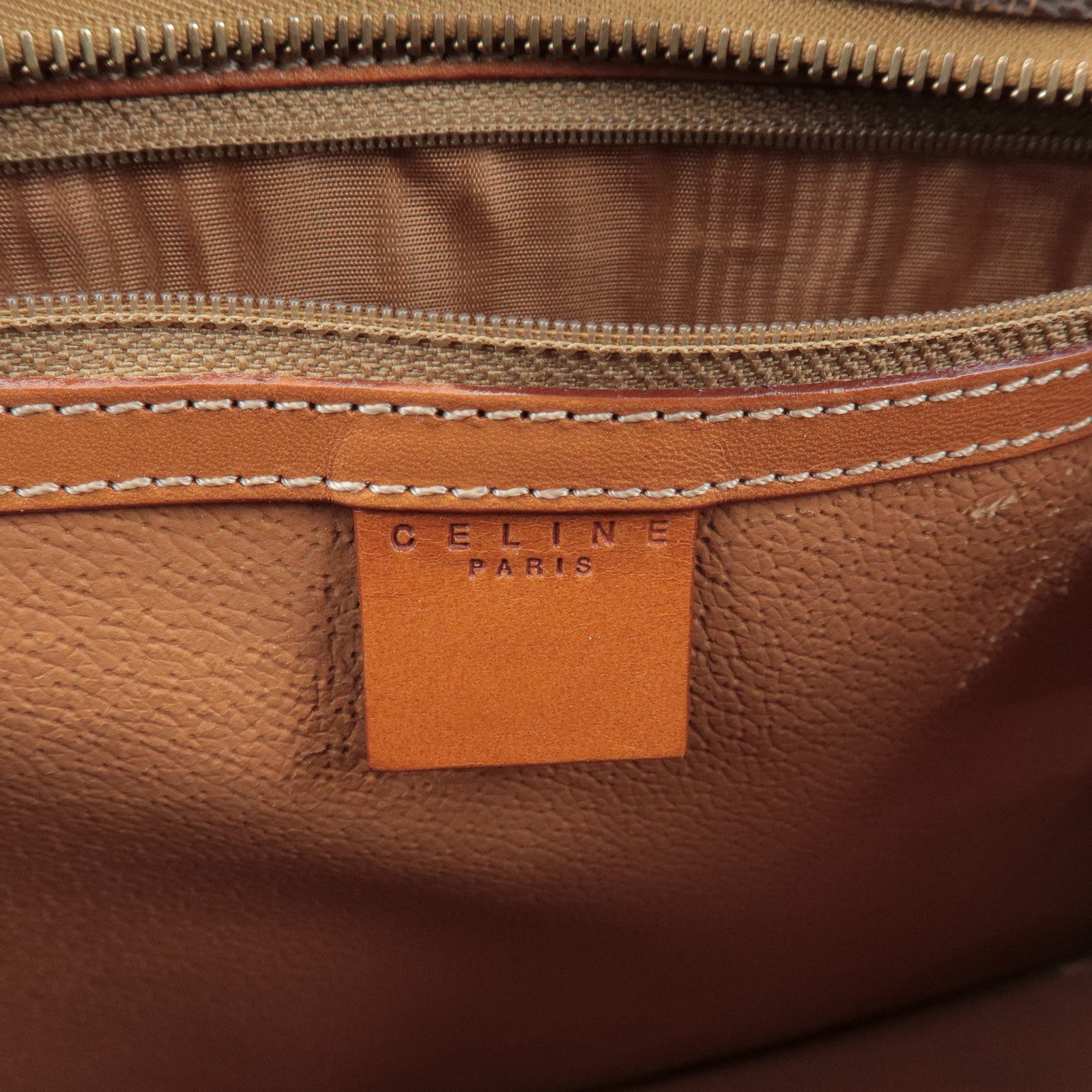 CELINE Macadam PVC Coated Canvas Leather Hand Bag Tote Bag Brown