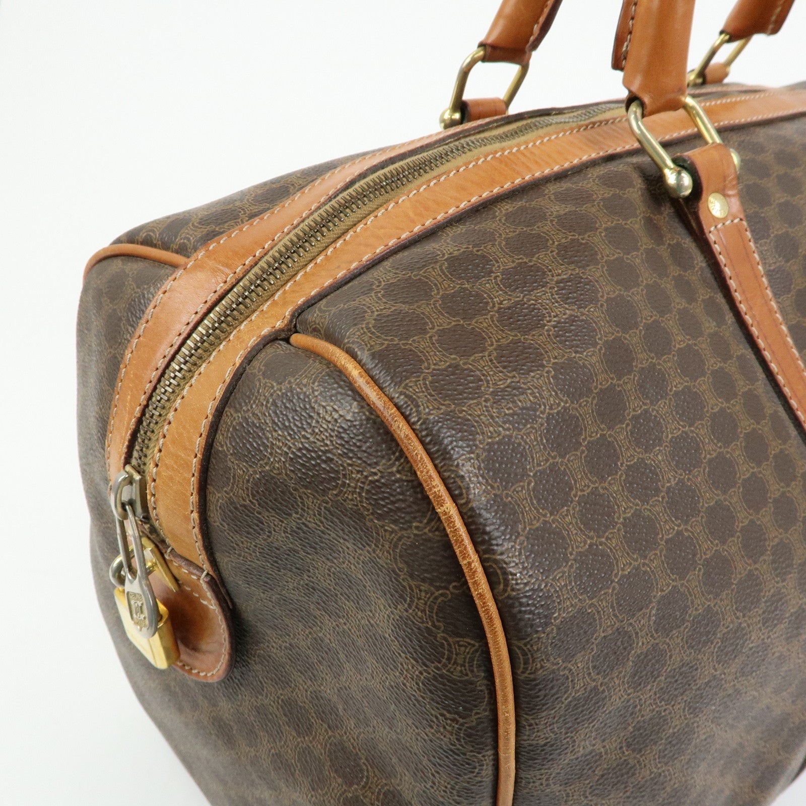 CELINE Macadam PVC Leather Boston Bag Hand Bag Brown