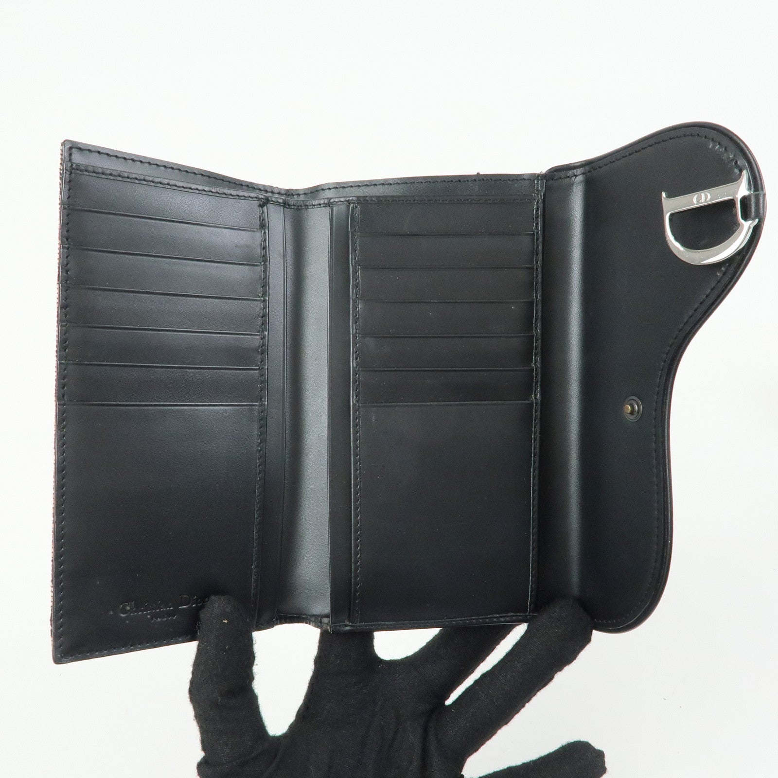Christian Dior Oblique Jacquard Flap Long Wallet Navy White