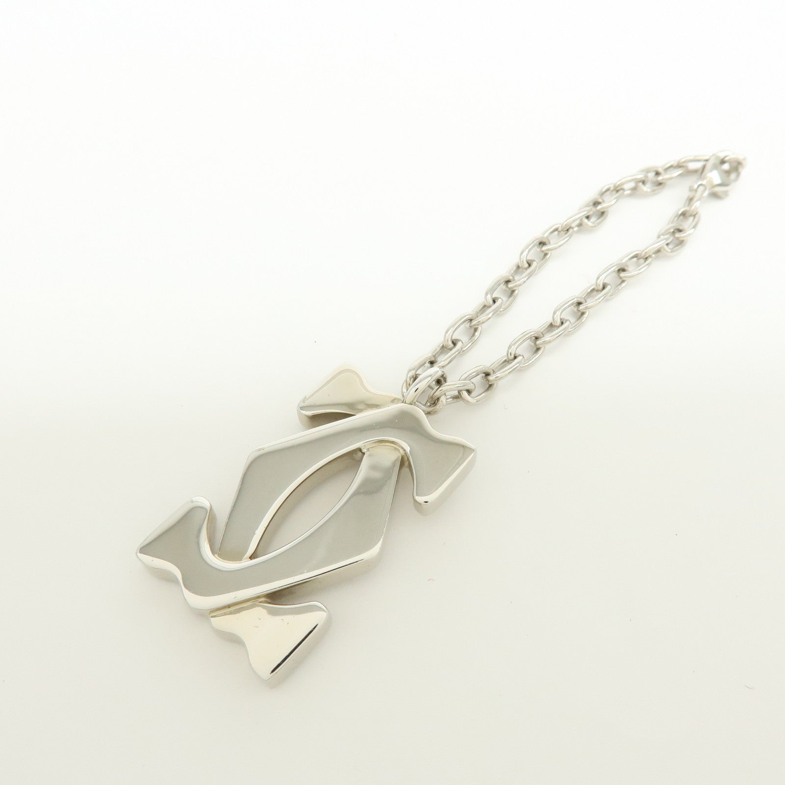 Cartier 2C Logo Metal Bag Charm Key Chain Silver