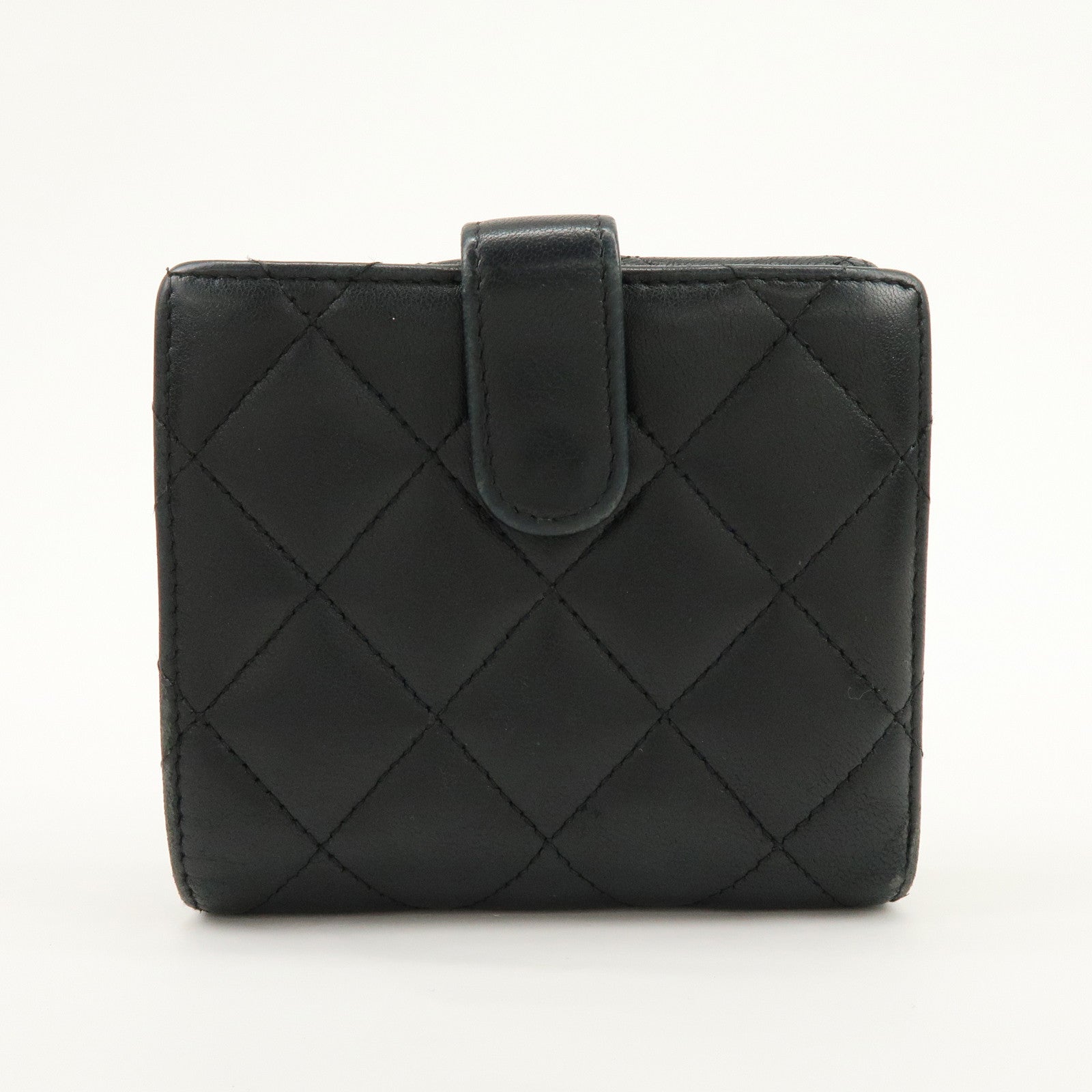 CHANEL Matelasse Lamb Skin Bi-fold Compact Wallet Black A48980