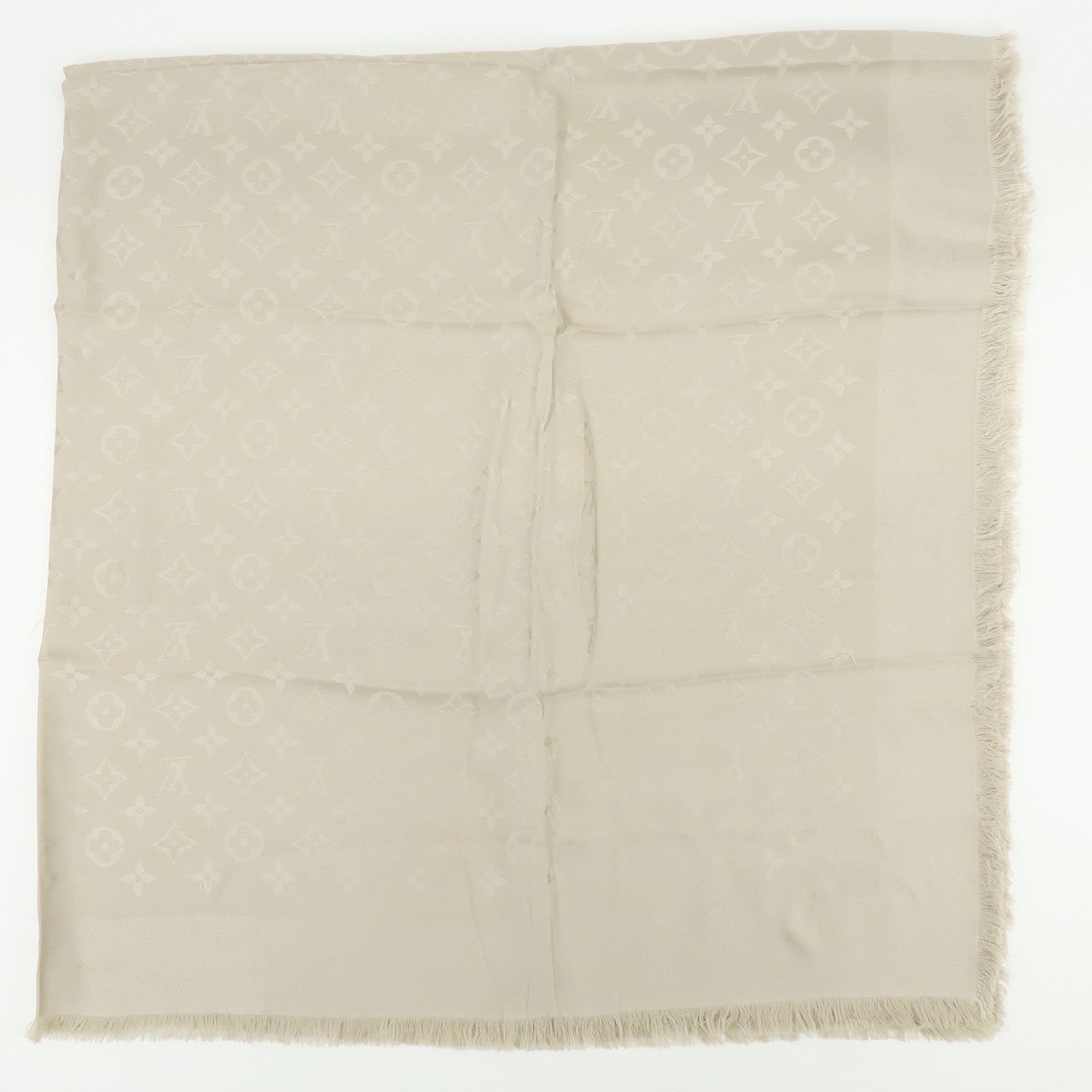 Louis Vuitton Monogram Classic Shawl Silk Wool Scarf Greige M96983