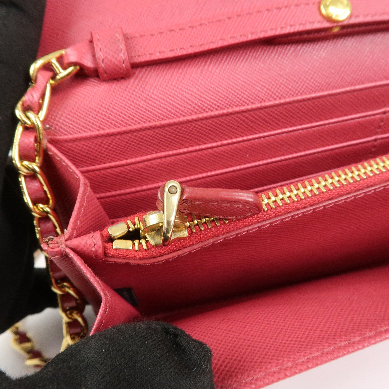 PRADA Logo Saffiano Leather WOC Chain Long Wallet Pink 1M1290