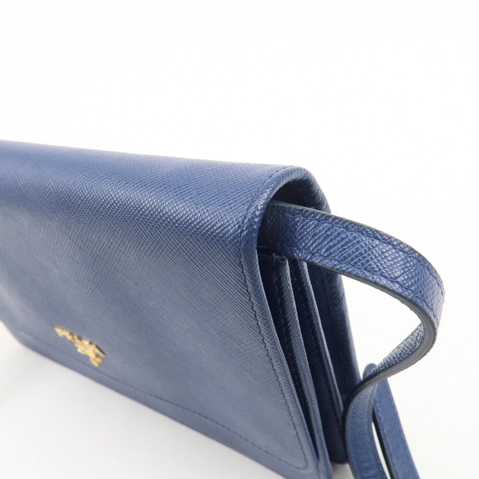 PRADA Logo Saffiano Leather Shoulder Bag Crossbody Bag Blue 1M1361