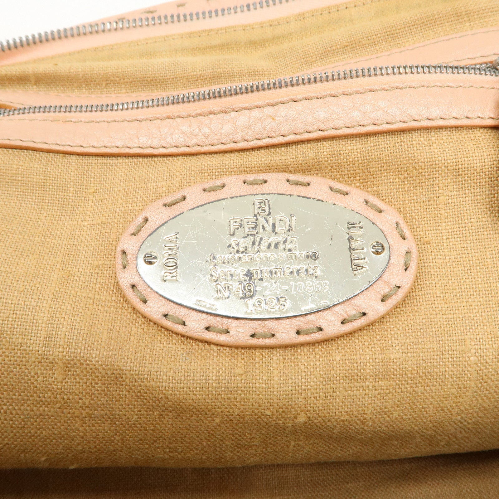 FENDI Selleria Leather Boston Bag Hand Bag Pink 8BN127 Used