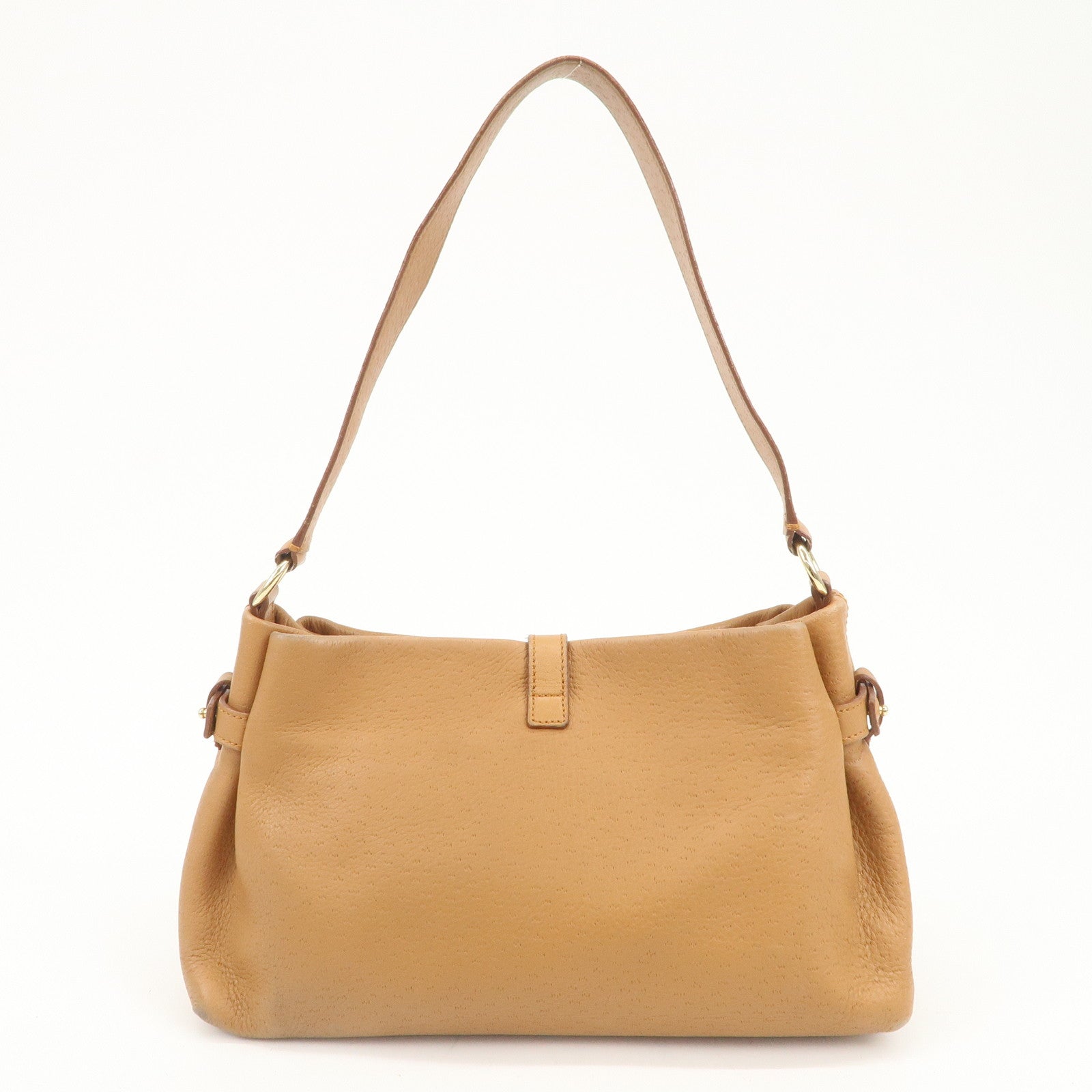 Ferragamo Gancini Leather Shoulder Bag Hand Bag Brown Gold