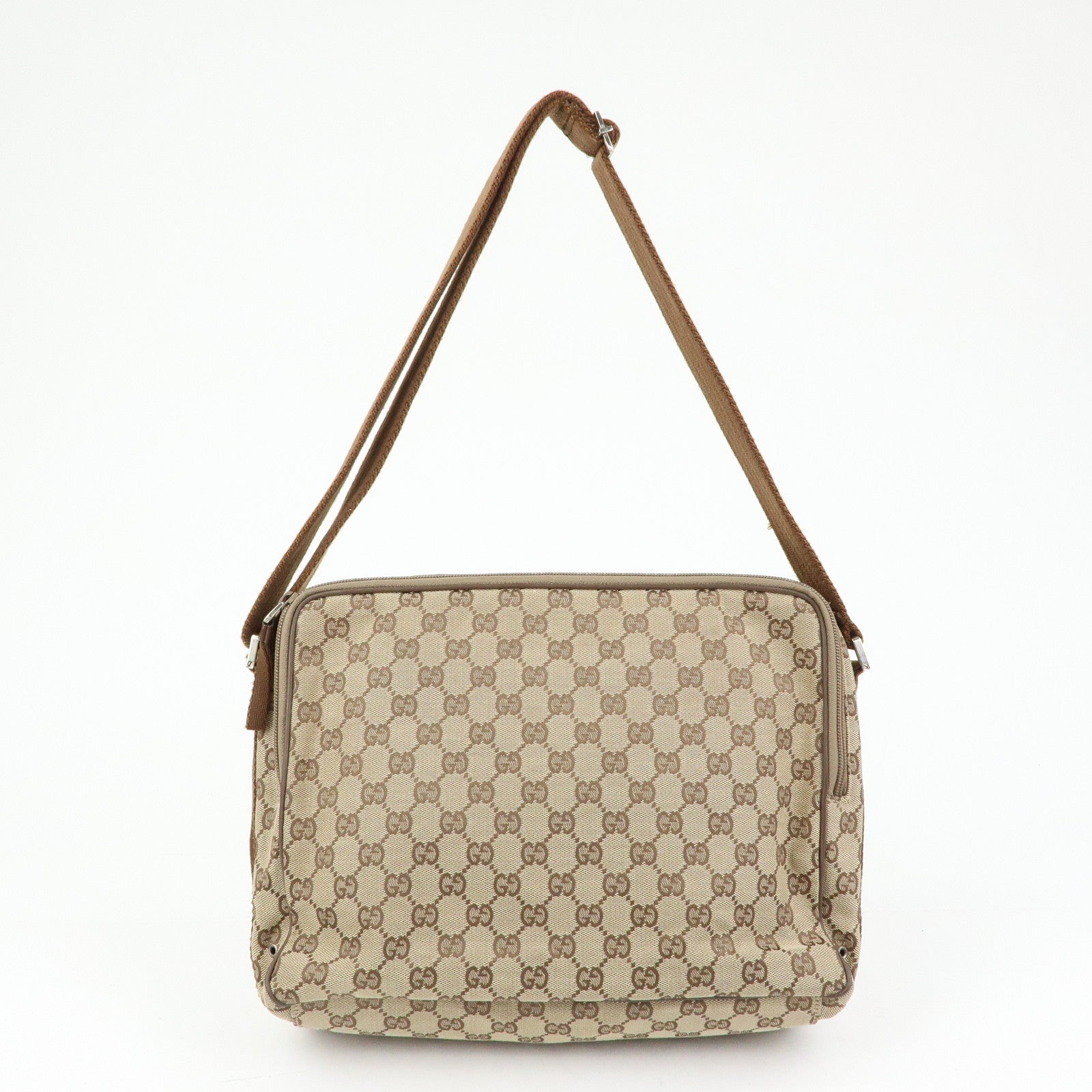 GUCCI GG Canvas Leather Shoulder Crossbody Bag Beige Brown 90474