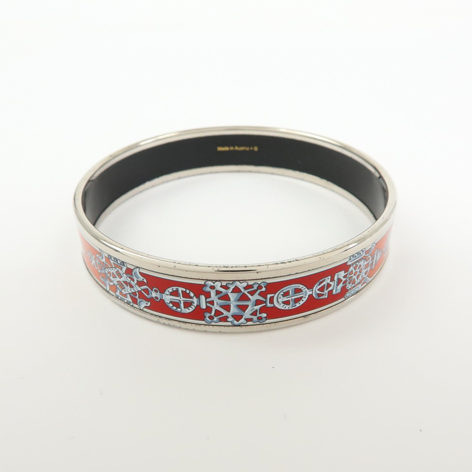 HERMES Email MM Bangle Plated Bracelet Red Silver
