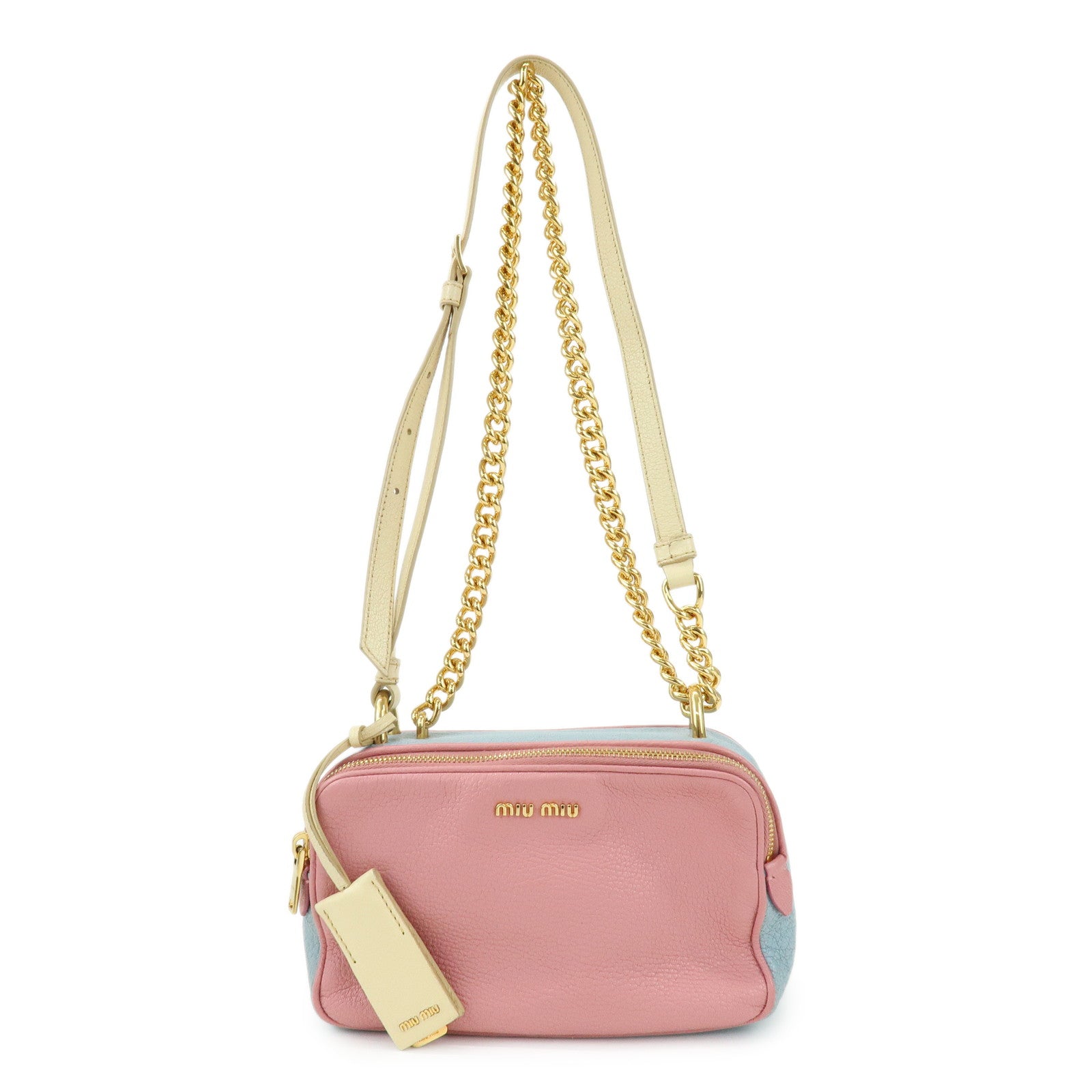 MIU MIU Camera Bag Chain Shoulder Bag Pink Light Blue