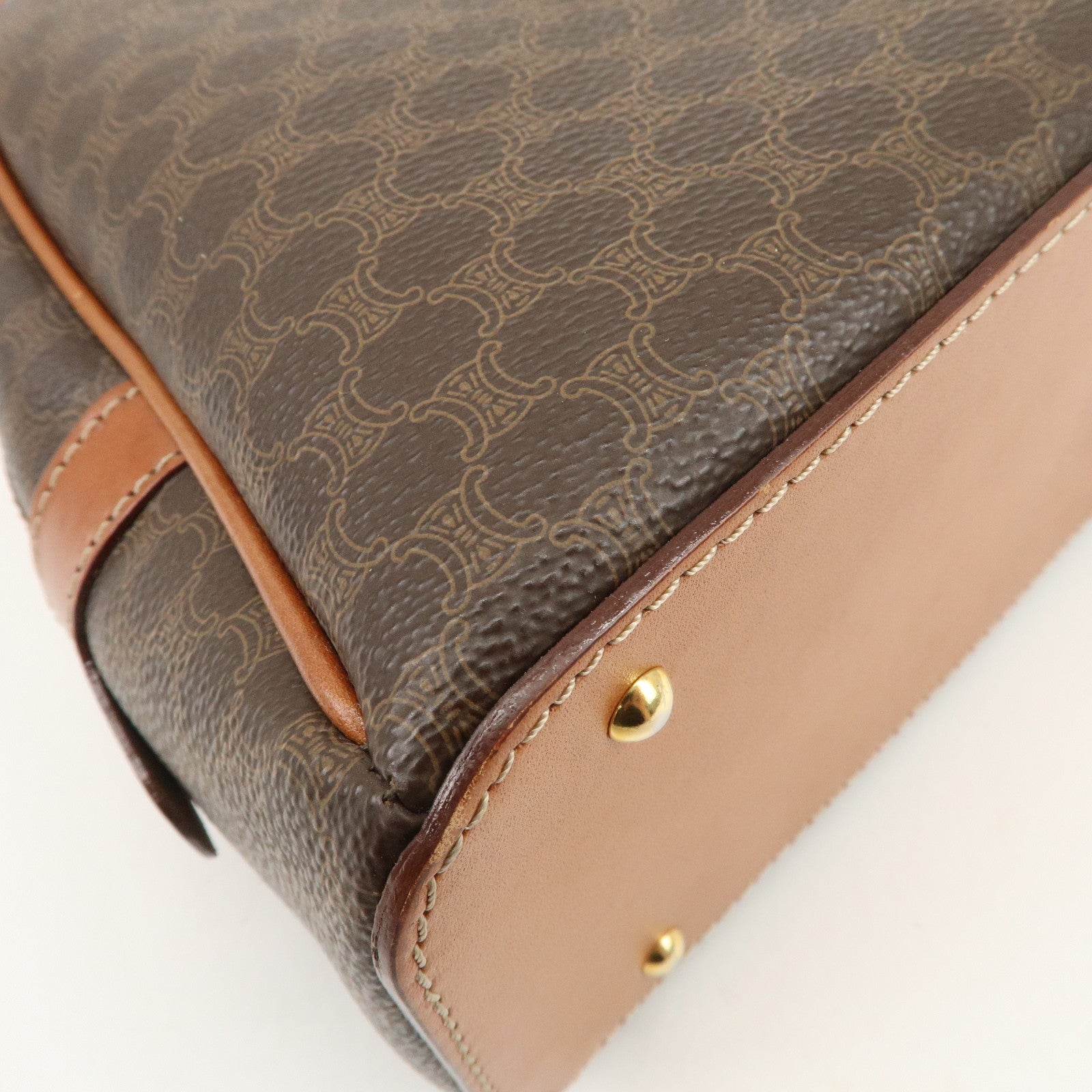 CELINE Macadam Logo PVC Leather Hand Bag Brown Gold