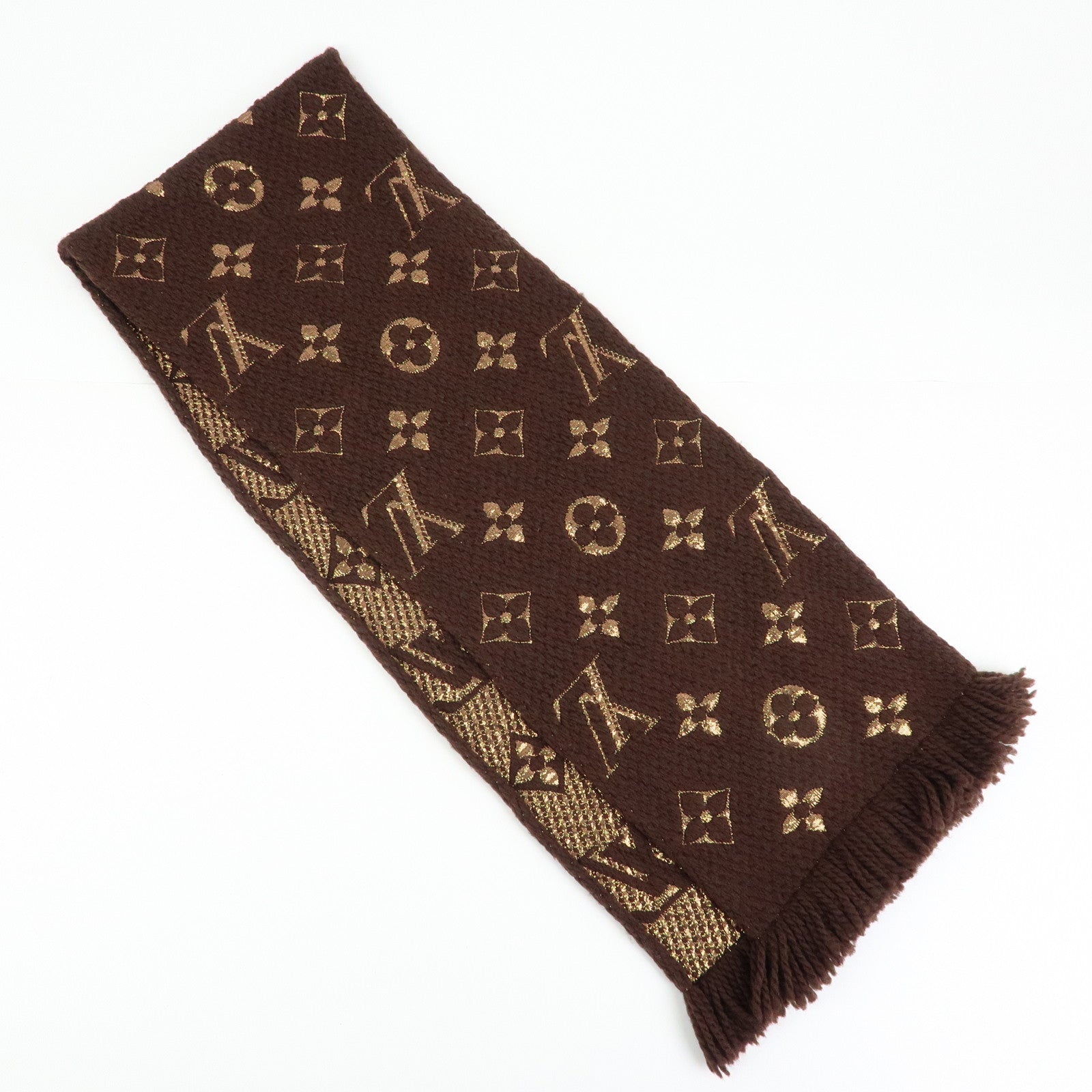 Louis Vuitton Echarpe Logomania Shine Wool Silk Scarf Brown M71383