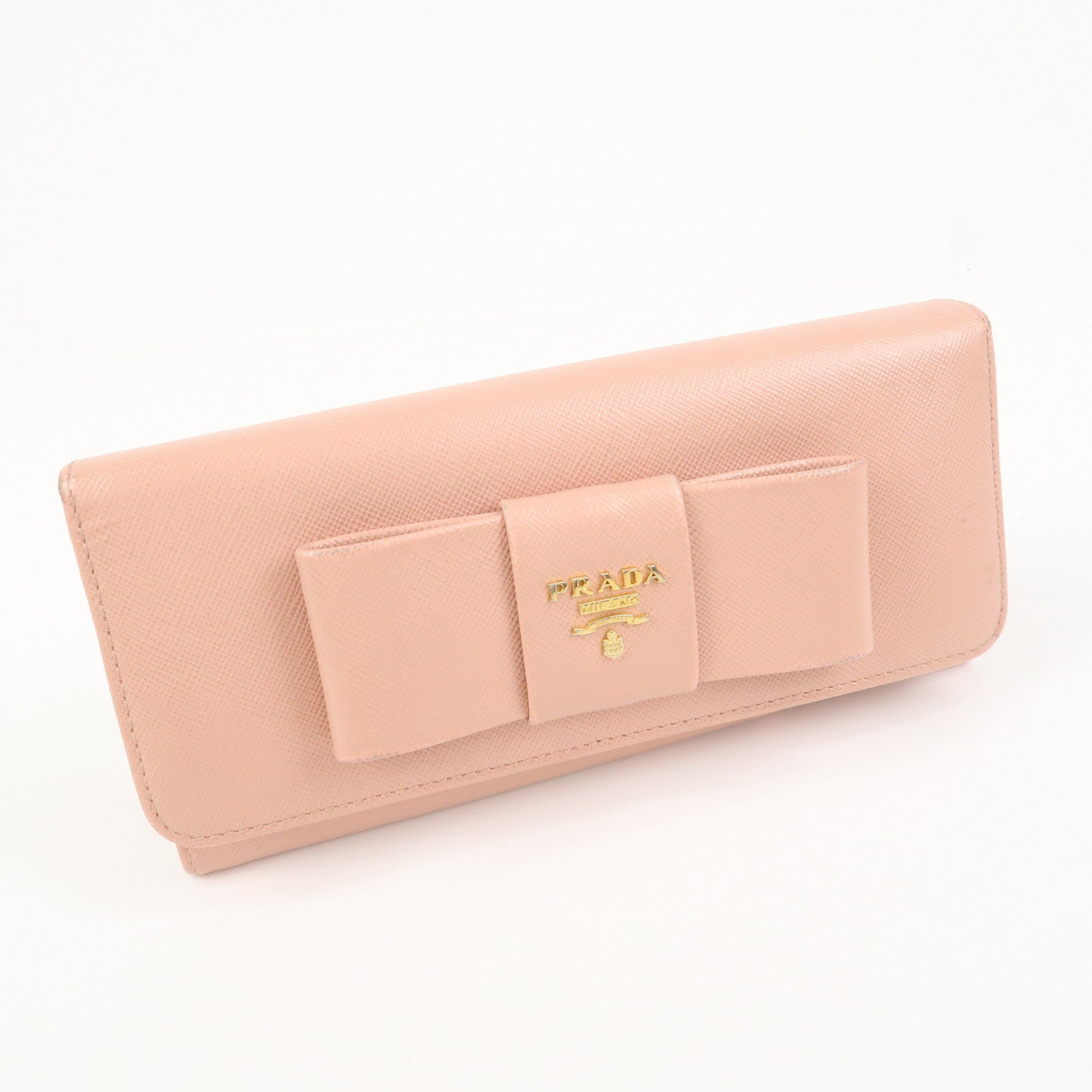 PRADA Logo Saffiano Leather Ribbon Long Wallet Pink 1M1132