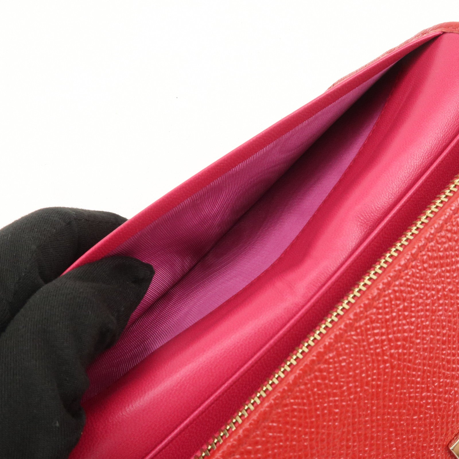 BVLGARI Logo Leather Bi-Fold Long Wallet Red
