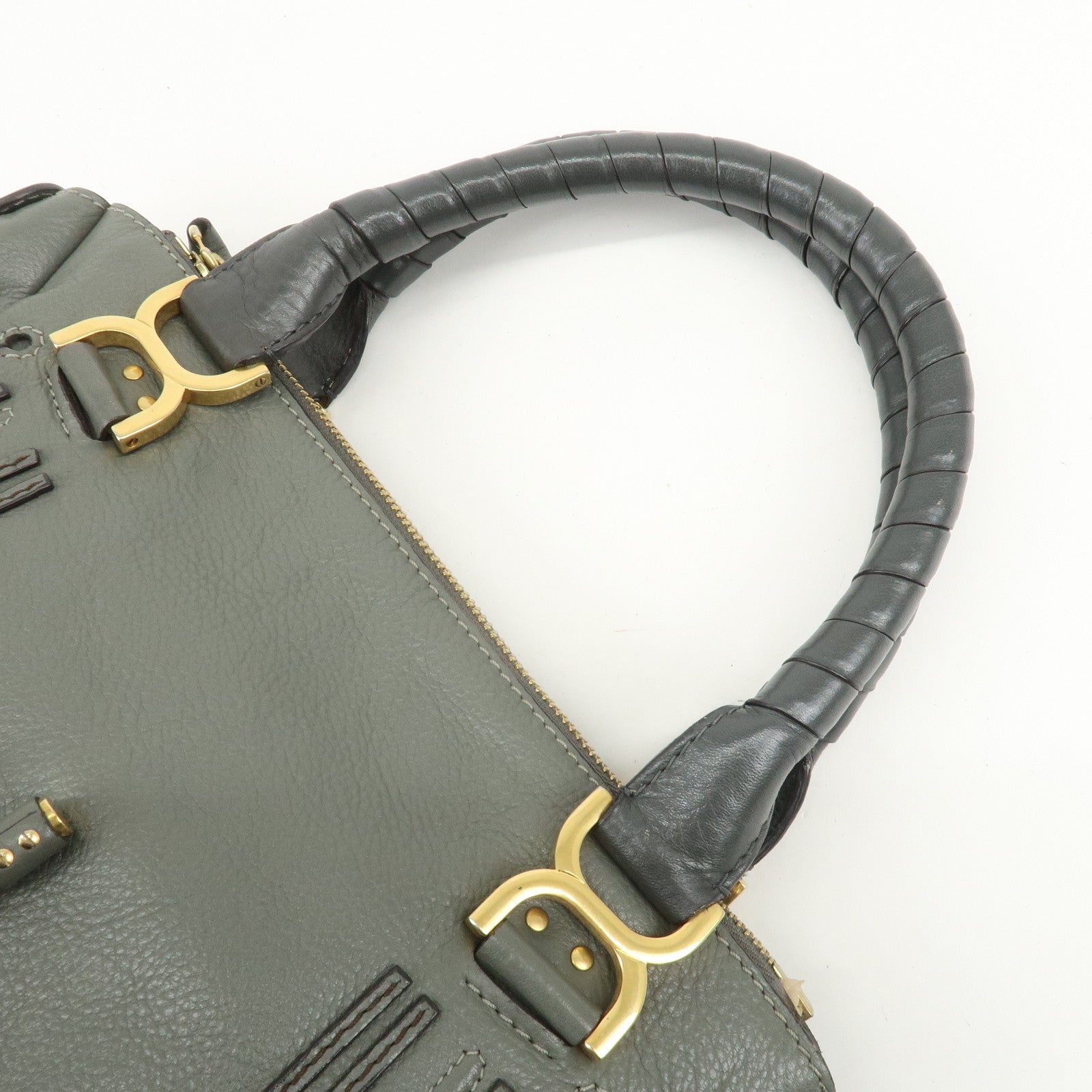 Chloe Marcie Leather Tote Bag Shoulder Bag Hand Bag Gray