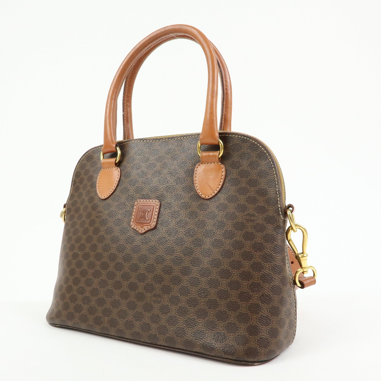 CELINE Macadam Leather 2WAY Bag Hand Bag Shoulder Bag Brown