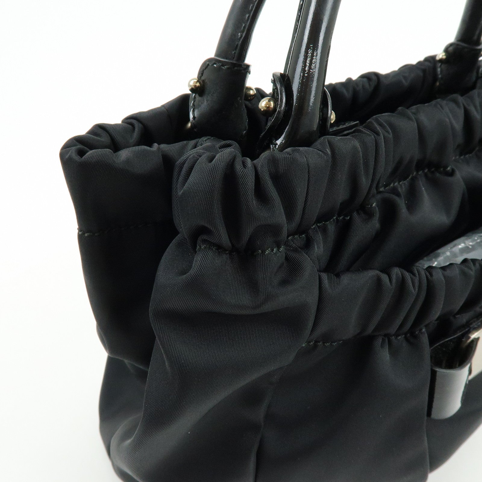 Ferragamo Vara Ribbon Nylon Patent Leather 2Way Bag Hand Bag Black