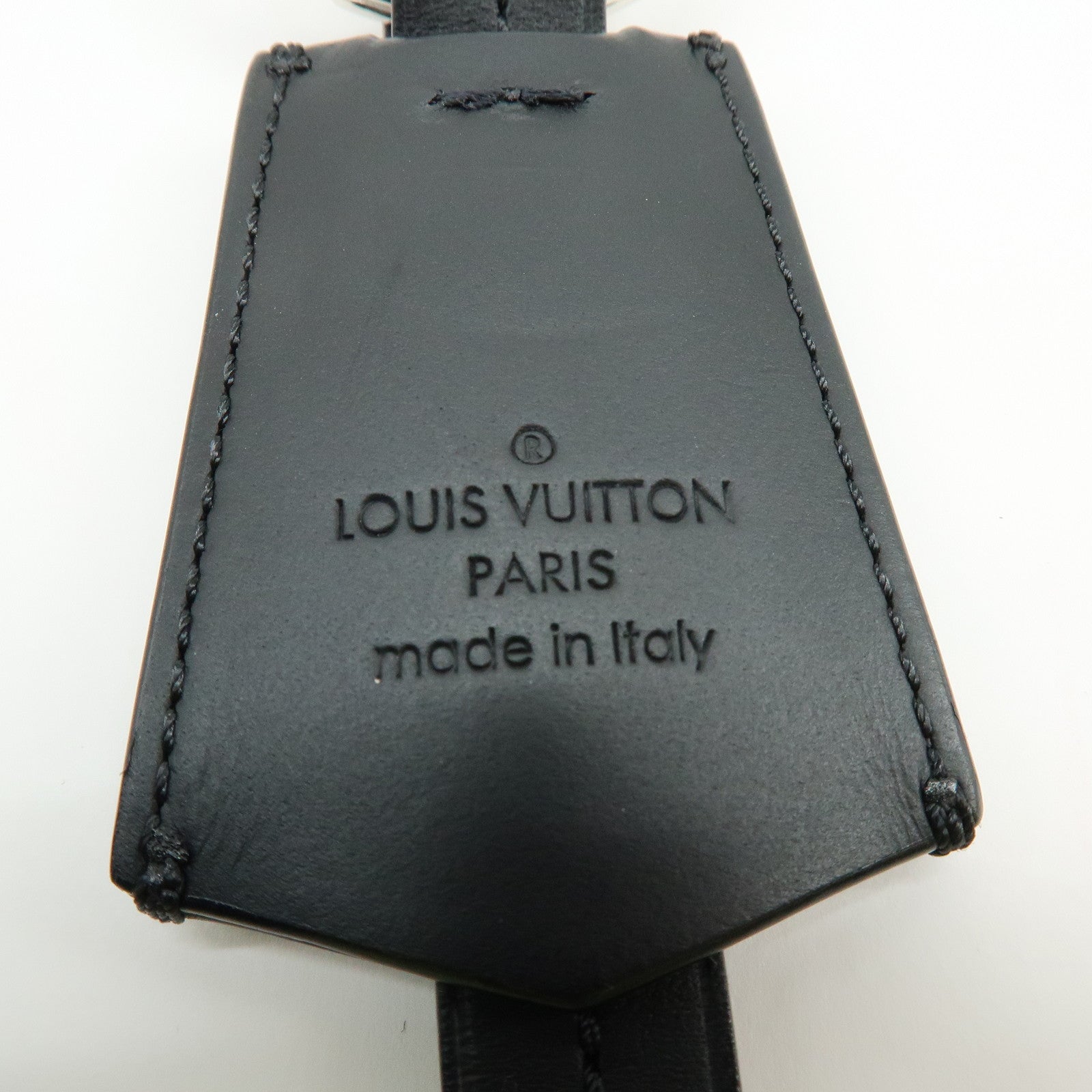 Louis Vuitton Leather Bag Charm Key Chain Black Silver M68020