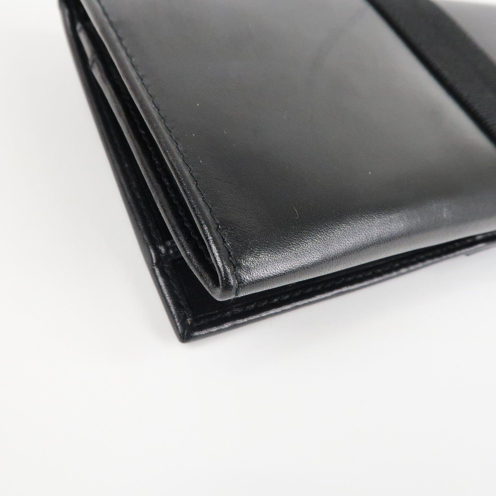 Ferragamo Vara Ribbon Leather Bi-fold Long Wallet Black Gold HDW Used