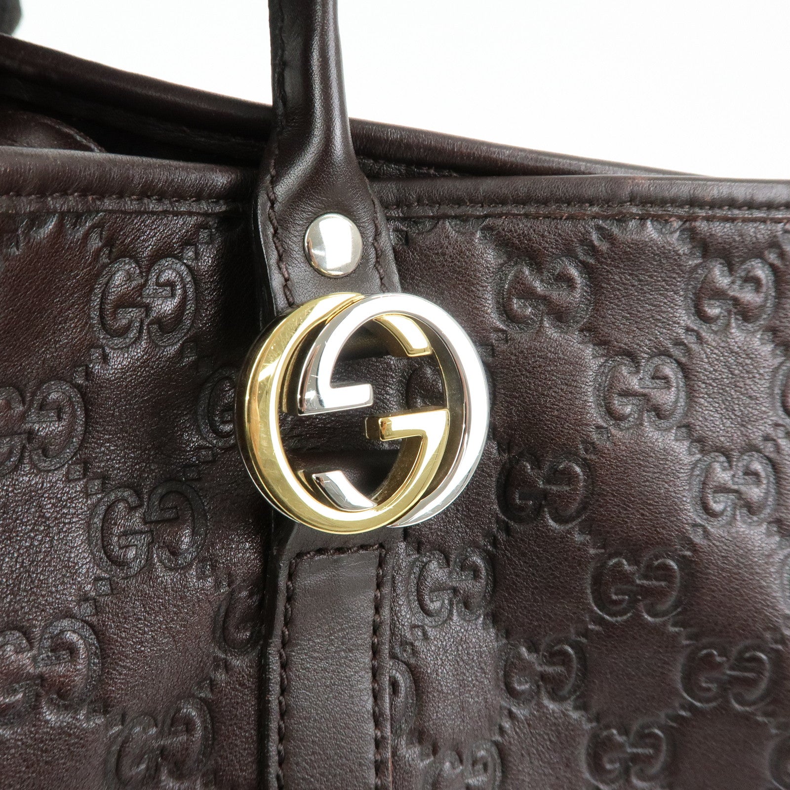 GUCCI GG Twins Guccissima Leather Tote Bag Dark Brown 232956