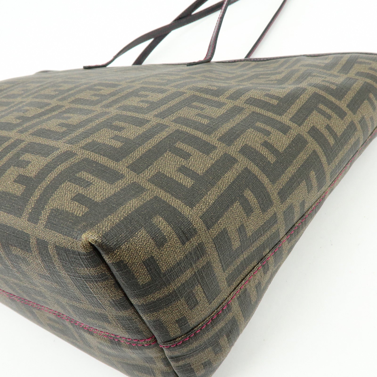 FENDI Zucca PVC Leather Ladybug Tote Shoulder Bag Brown Red 8BH185