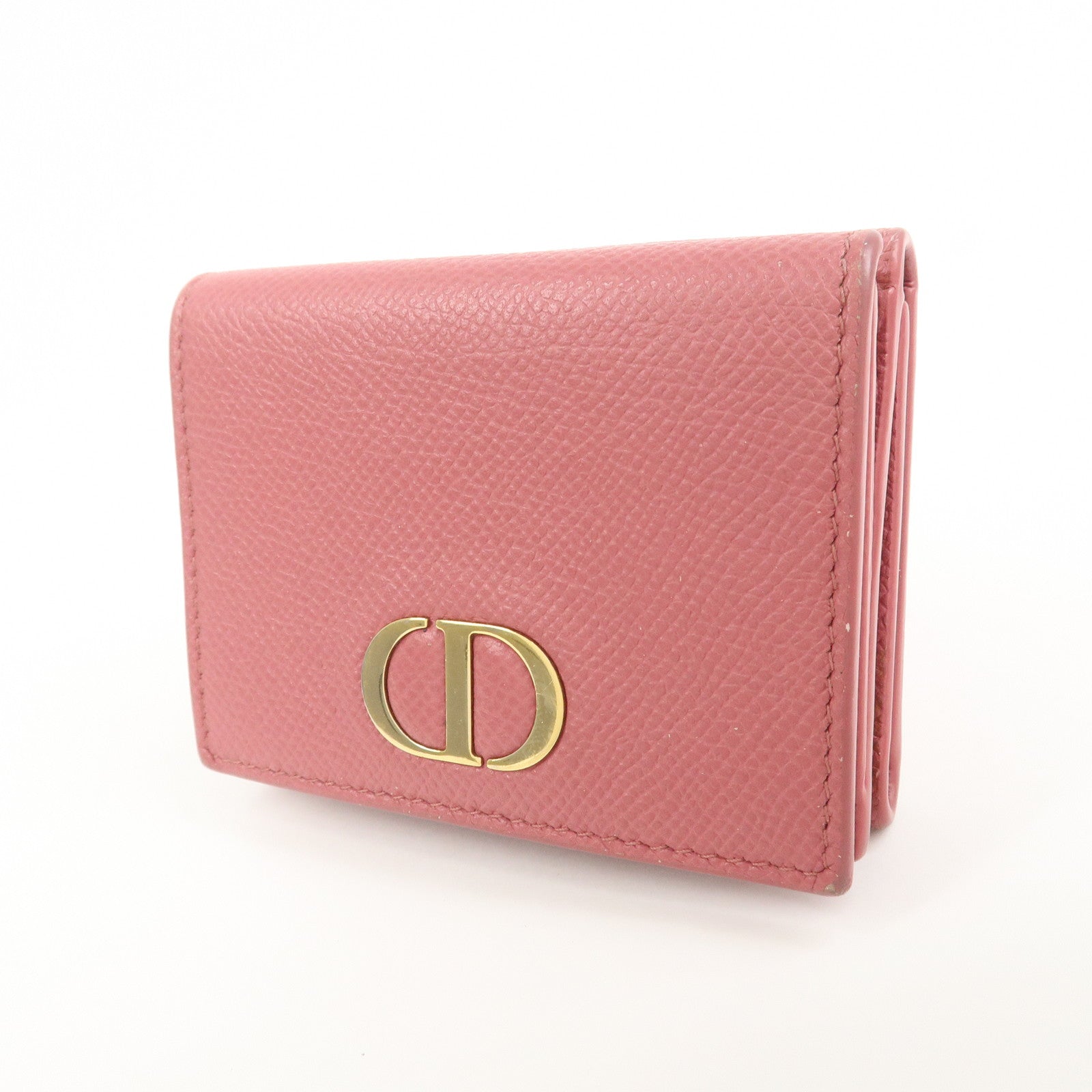 Christian Dior Logo Leather Tri-fold Small Compact Wallet Pink