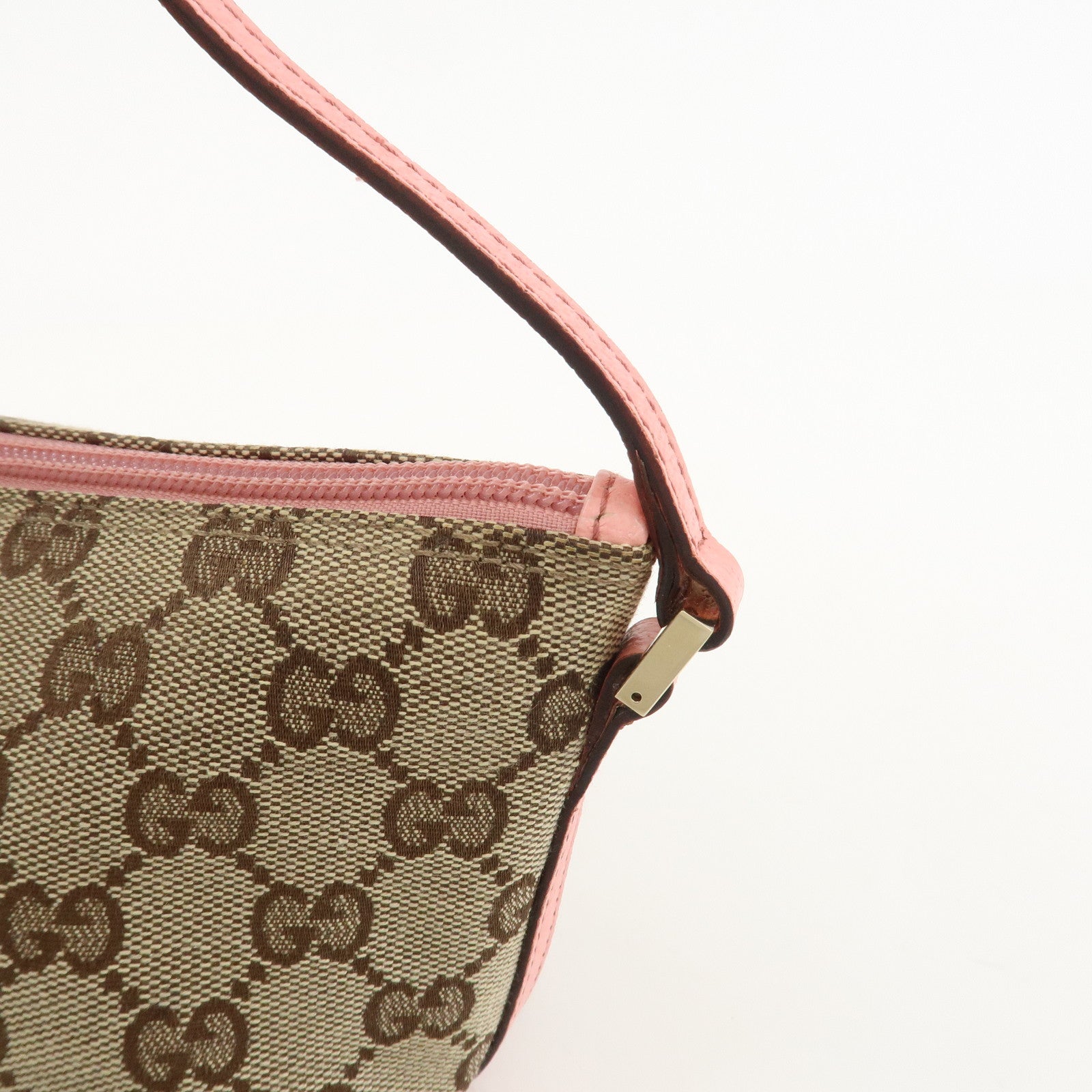 GUCCI Boat Bag GG Canvas Leather Accessory Pouch Hand Bag 07198