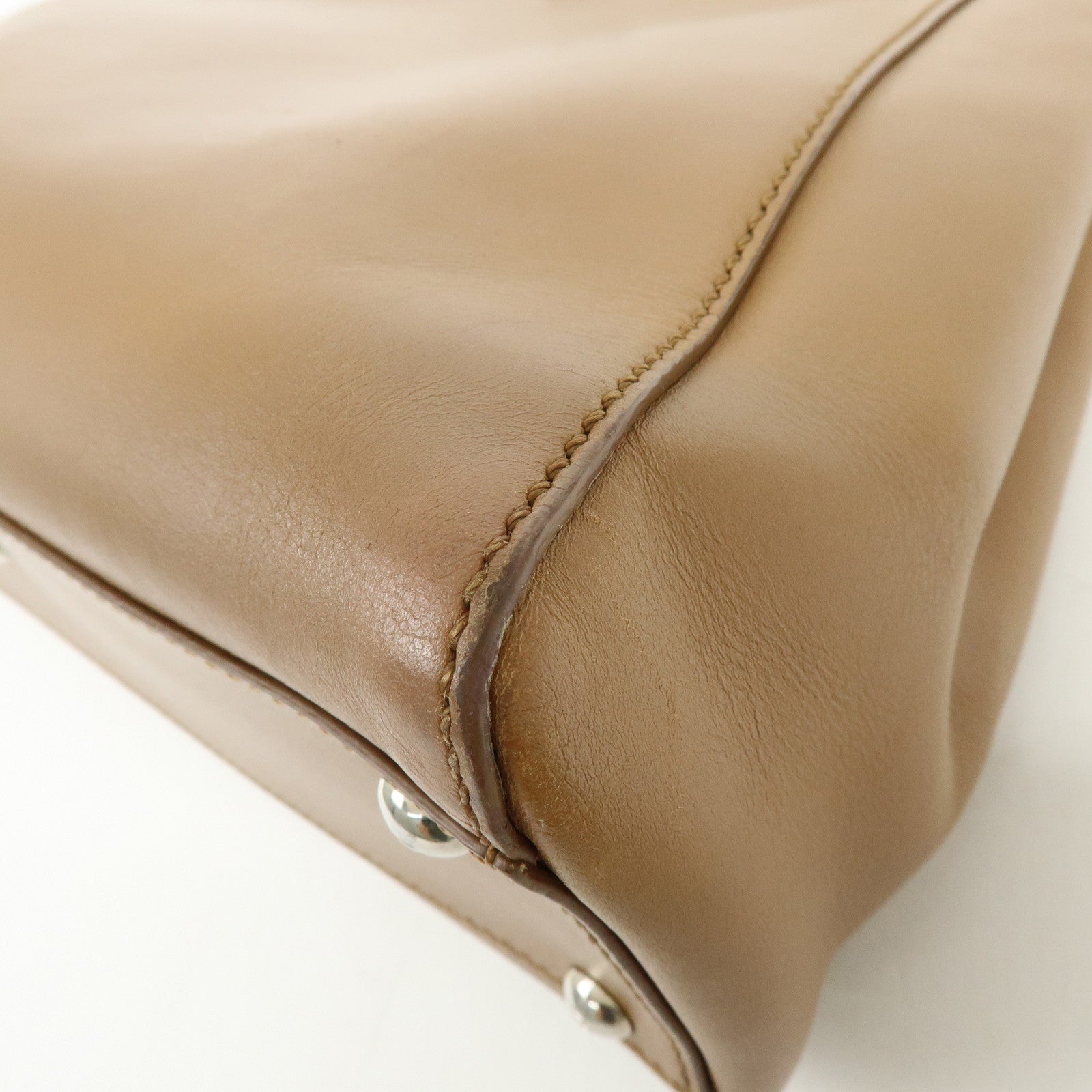 FENDI Peekaboo Leather 2Way Shoulder Bag Hand Bag Camel 8BN226
