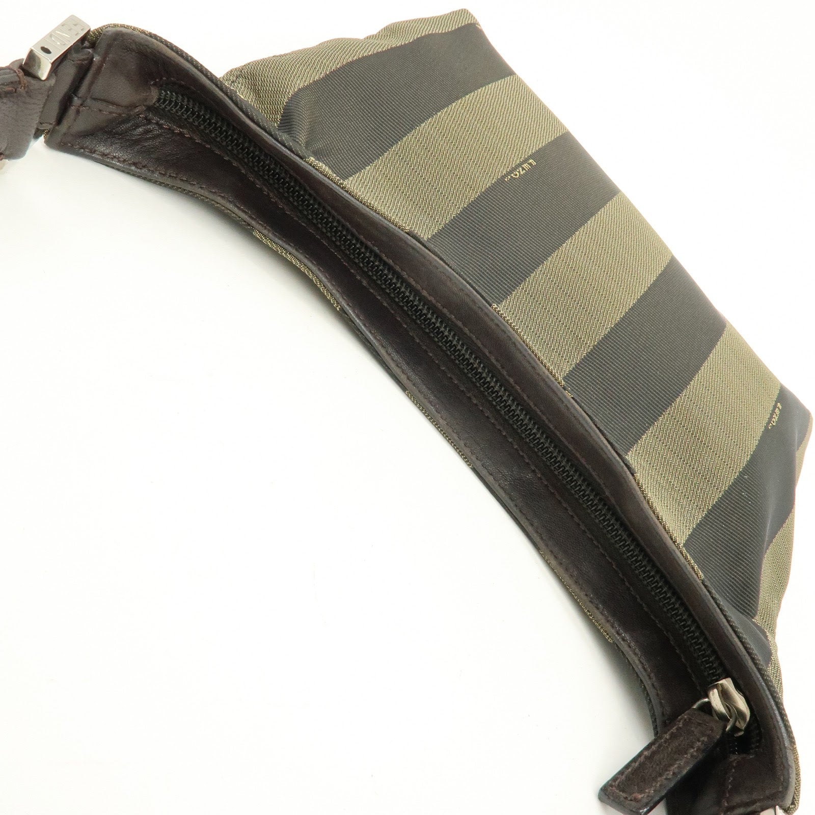FENDI Pequin Canvas Leather Shoulder Hand Bag Khaki Black 26709