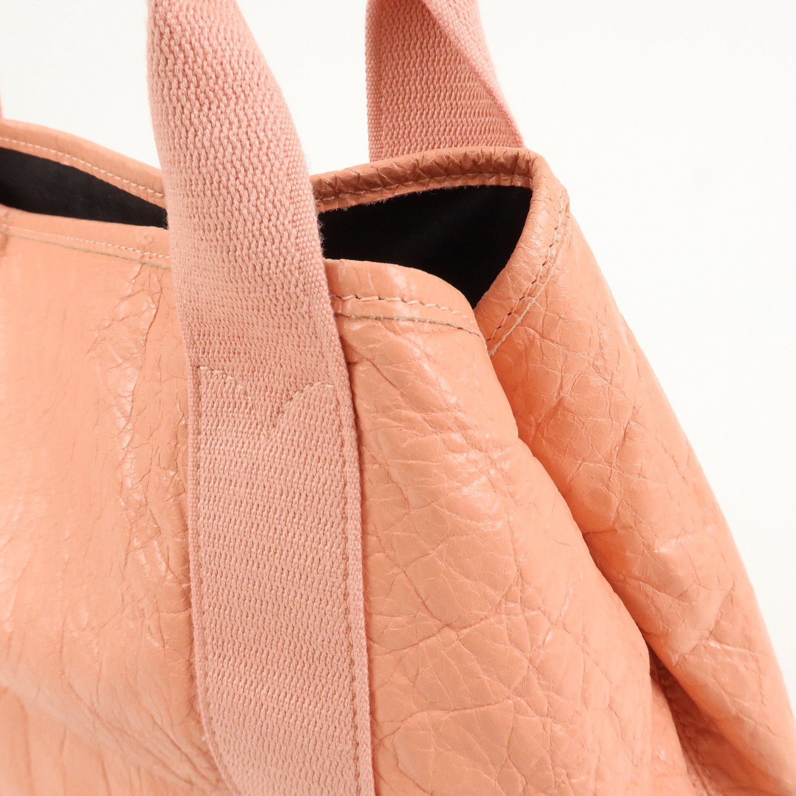 BALENCIAGA Navy Cabas M Canvas Leather Tote Bag Hand Bag Pink