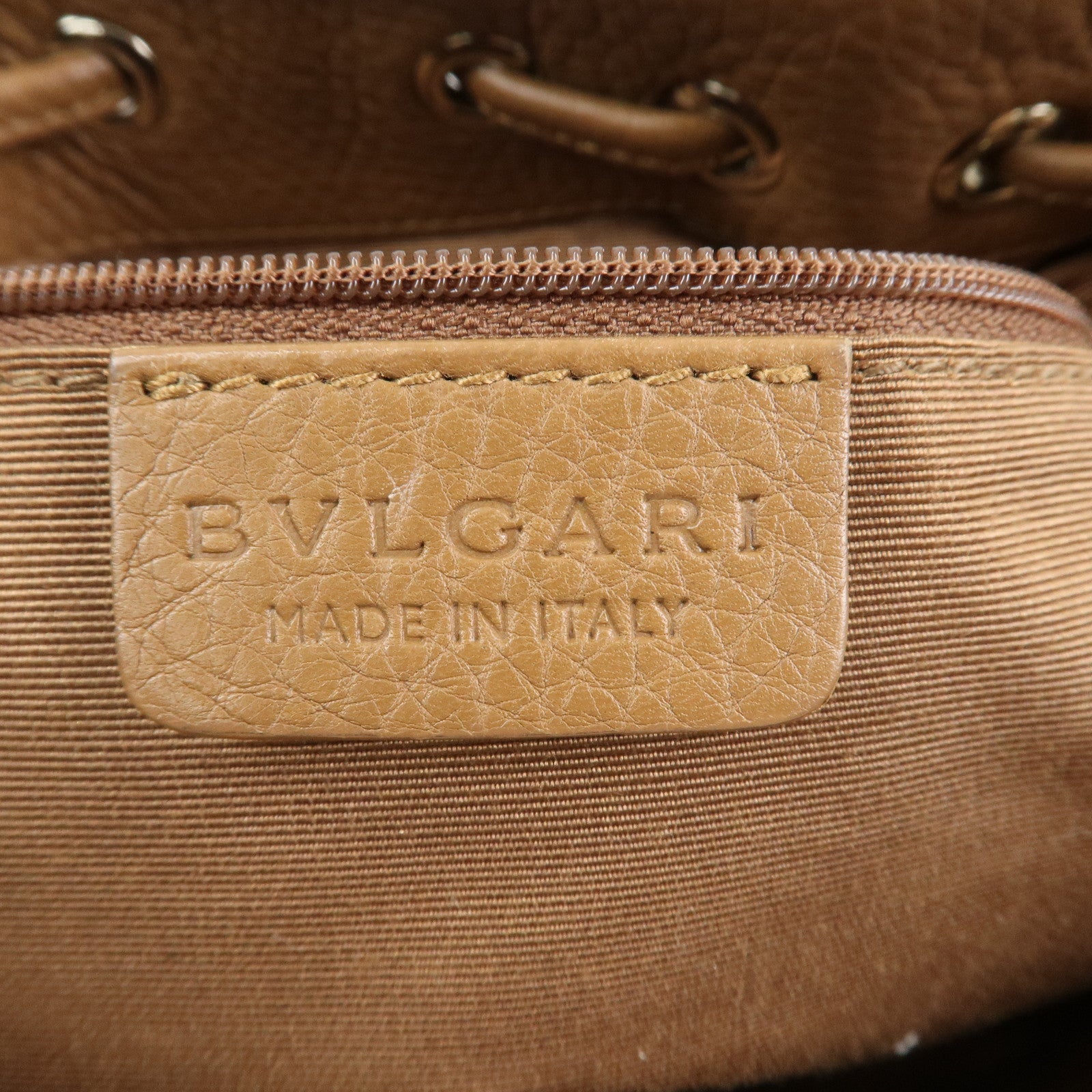 BVLGARI Logo Mania Jacquard Leather Hand Bag Tote Bag Beige