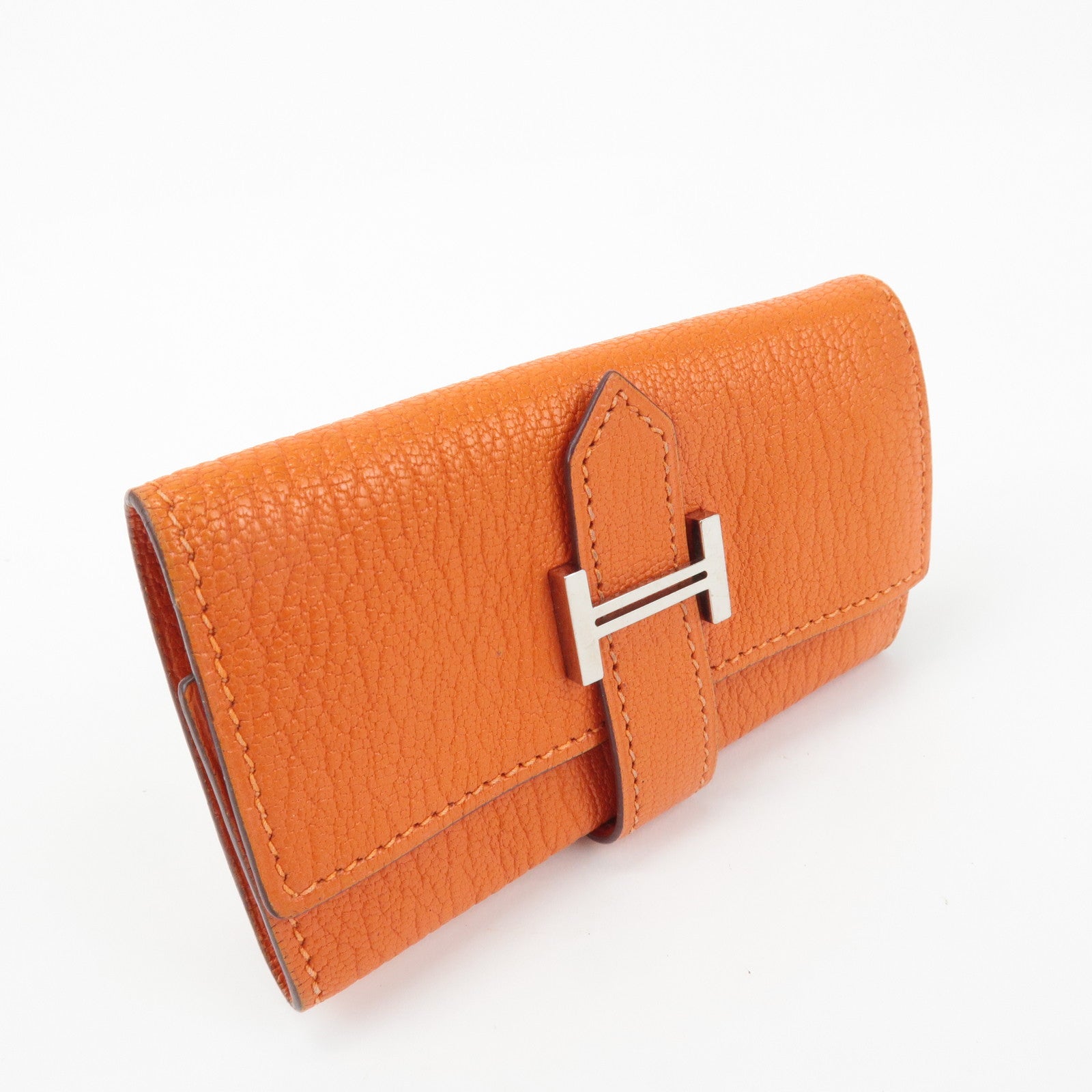 HERMES Shable Bean Leather 4 Rings Key Case I Stamped Orange
